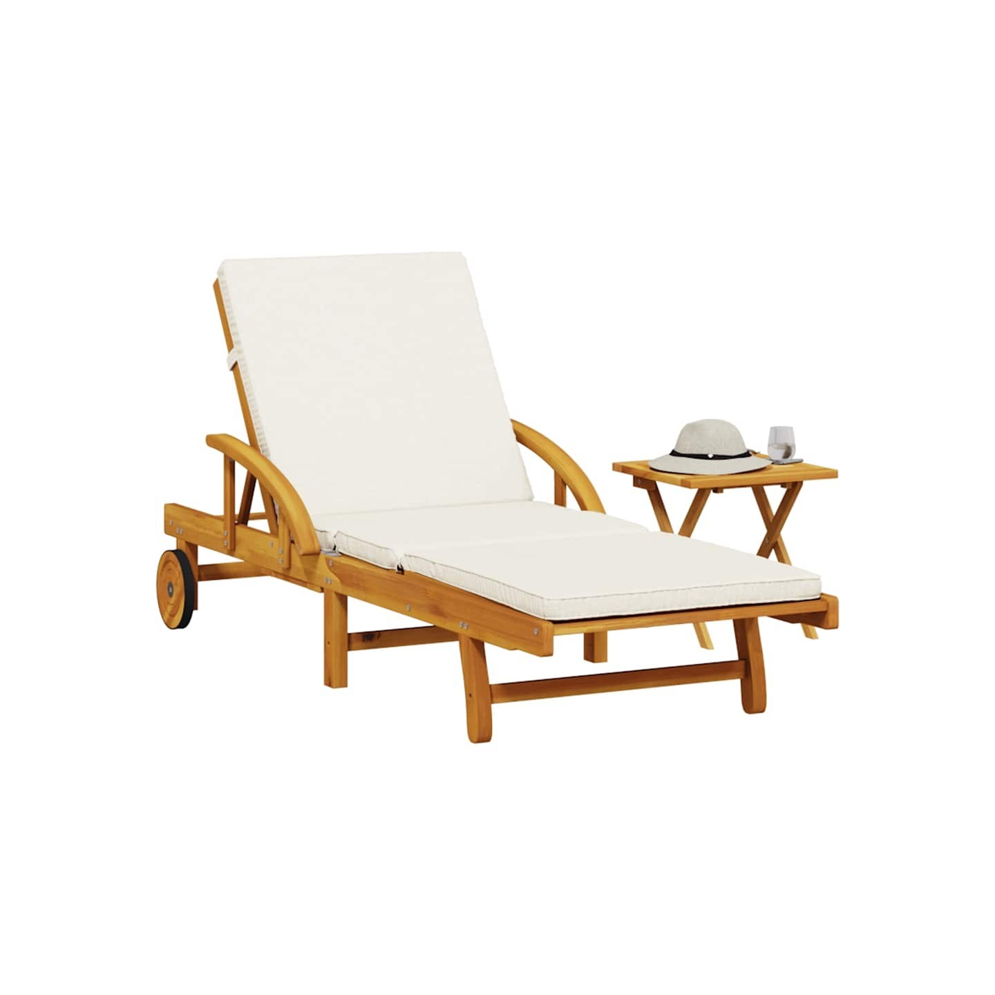 Chaise longue avec coussin et table bois d'acacia massif