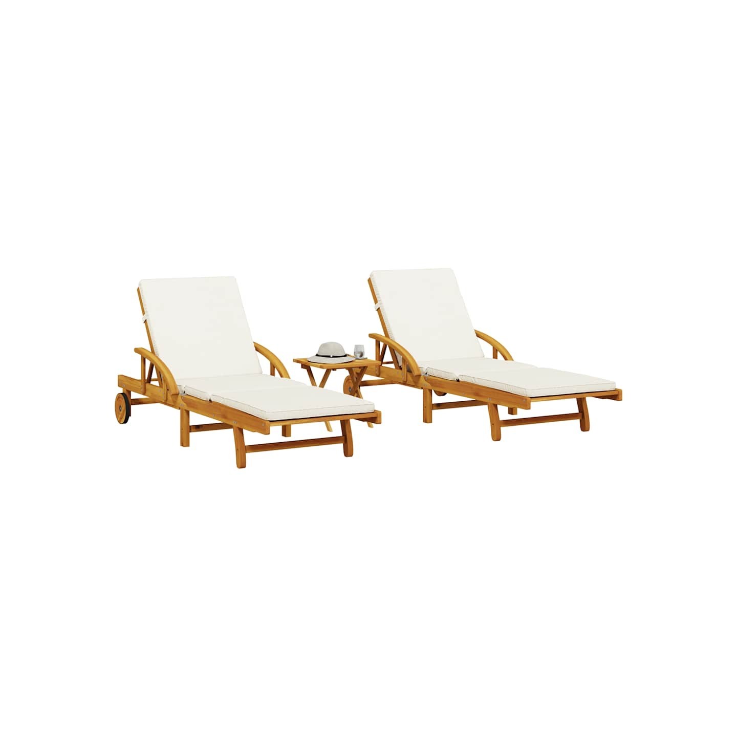 Chaises longues lot de 2 avec table bois massif d'acacia