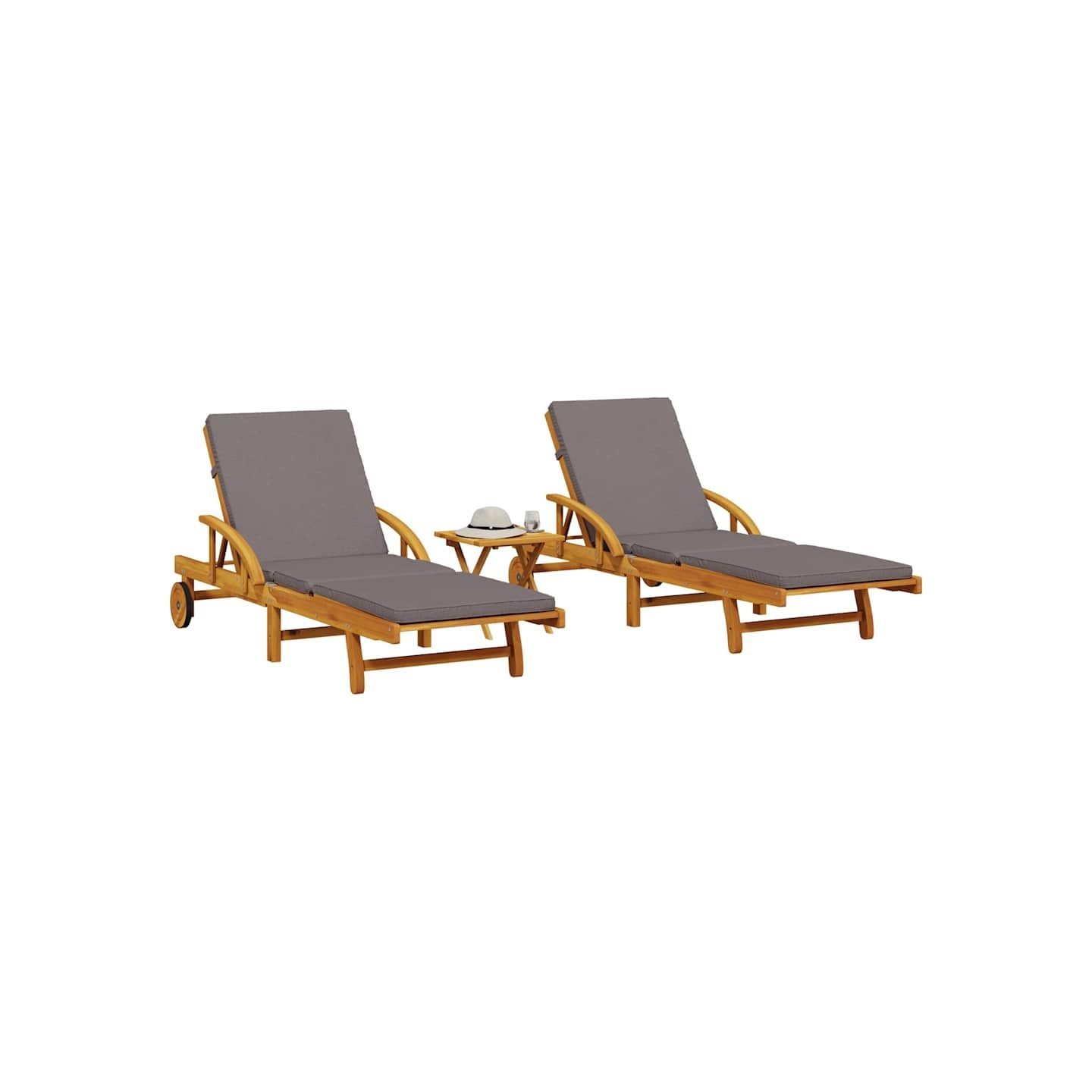 Chaises longues lot de 2 avec table bois massif d'acacia