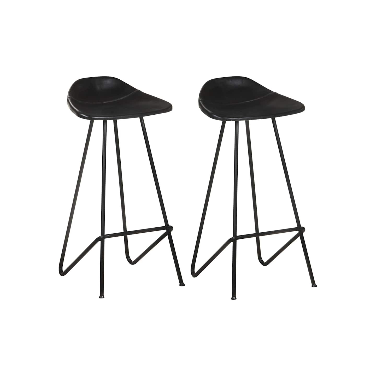 Tabourets de bar lot de 2 noir cuir véritable