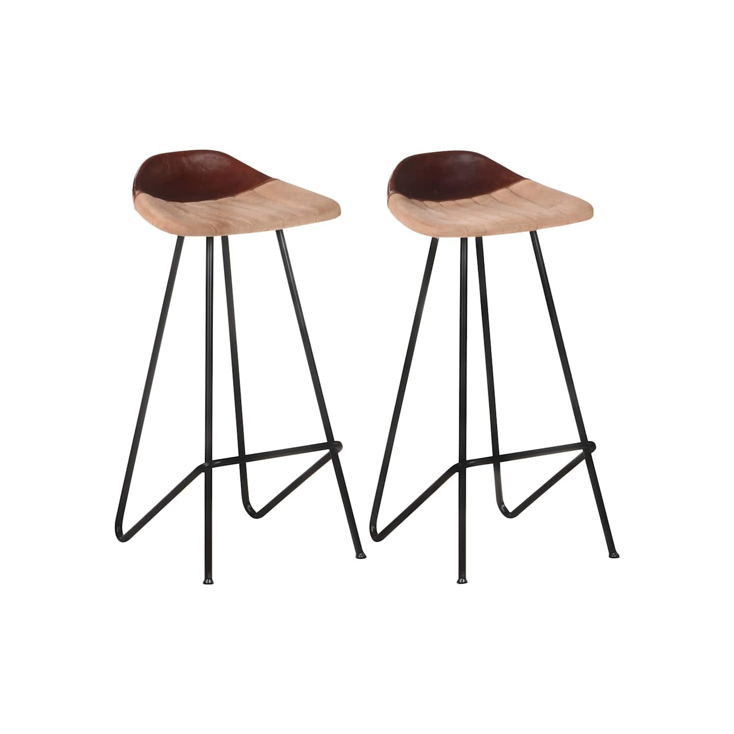 Tabourets de bar lot de 2 marron cuir véritable