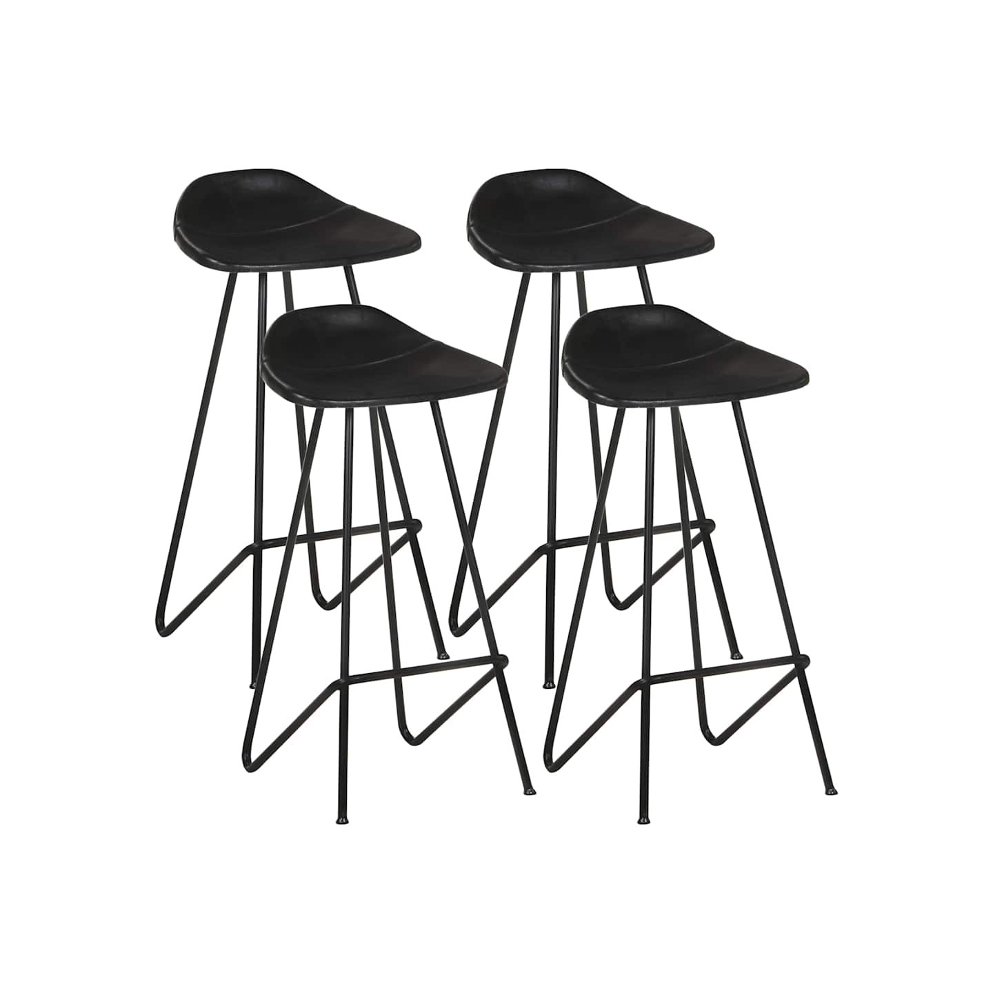 Tabourets de bar lot de 4 noir cuir véritable