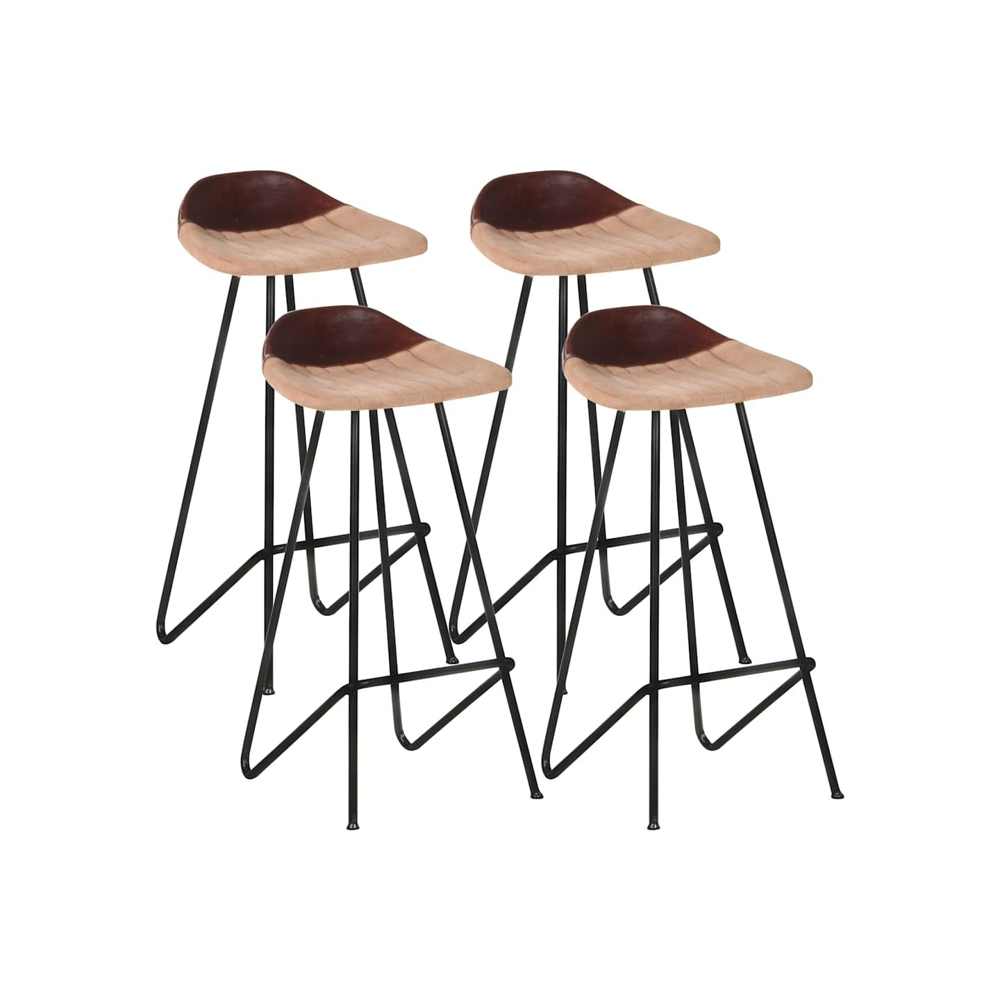 Tabourets de bar lot de 4 marron cuir véritable