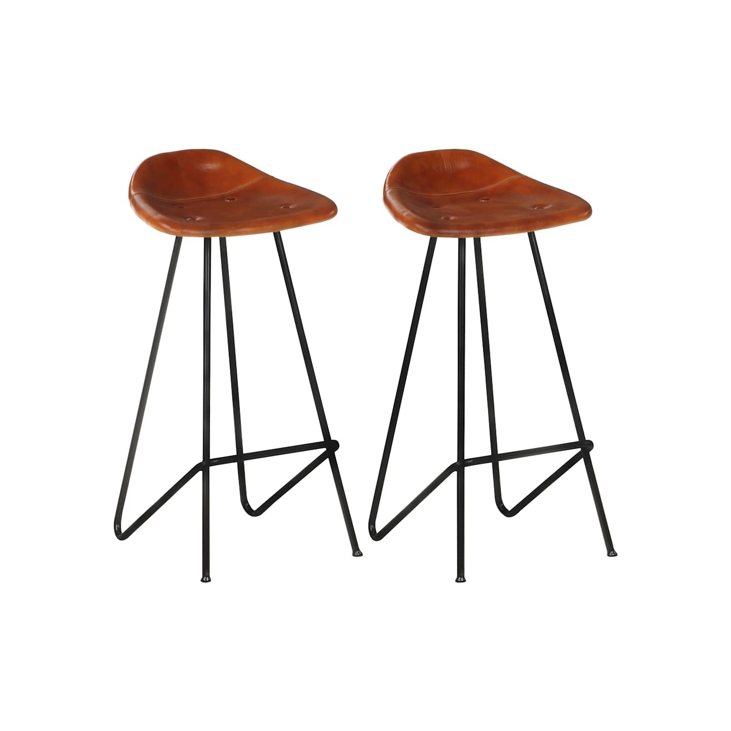Tabourets de bar lot de 2 marron cuir véritable