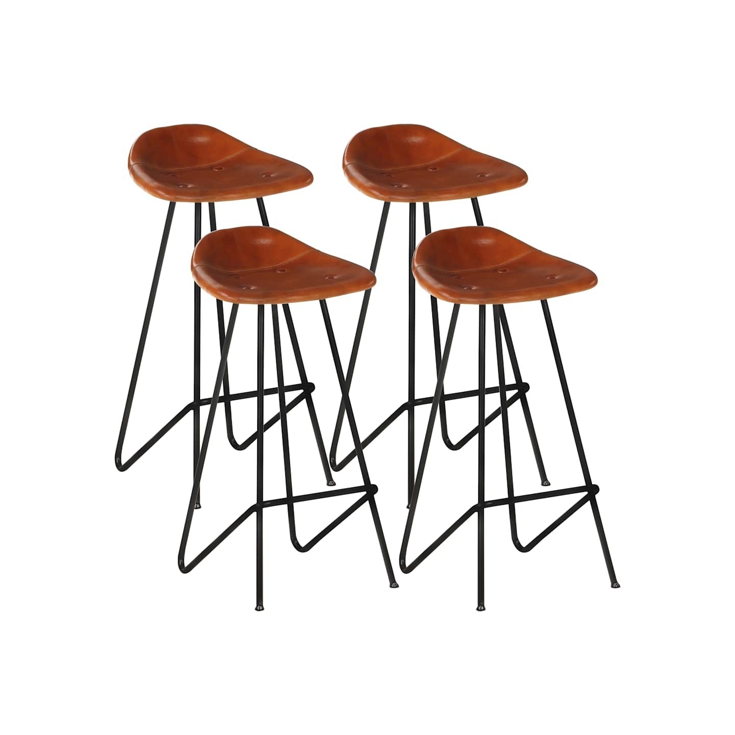 Tabourets de bar lot de 4 marron cuir véritable