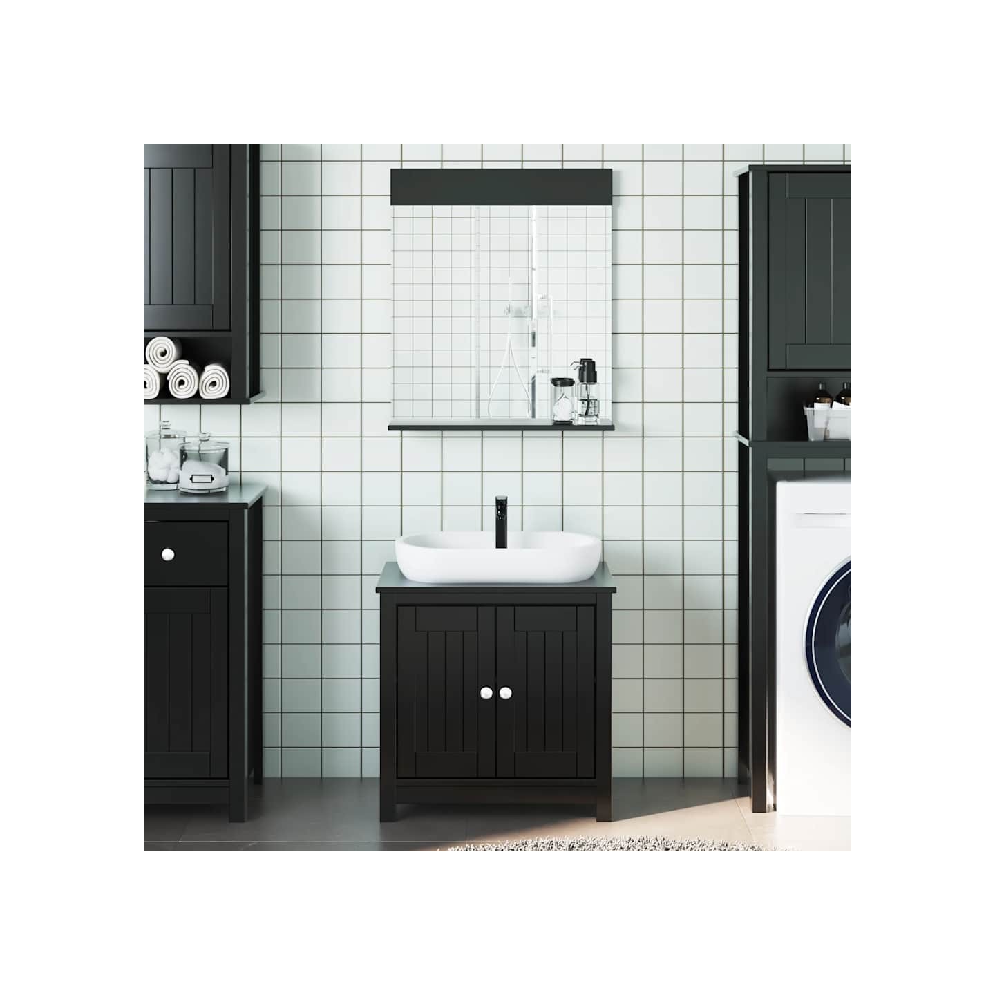 Meubles de salle de bain 2 pcs BERG noir bois de pin massif