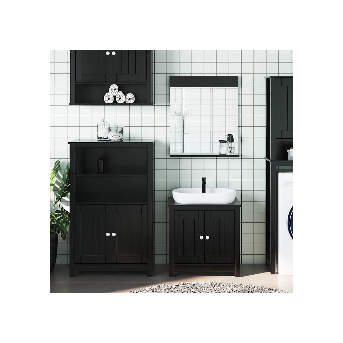 Meubles de salle de bain 3 pcs BERG noir bois de pin massif