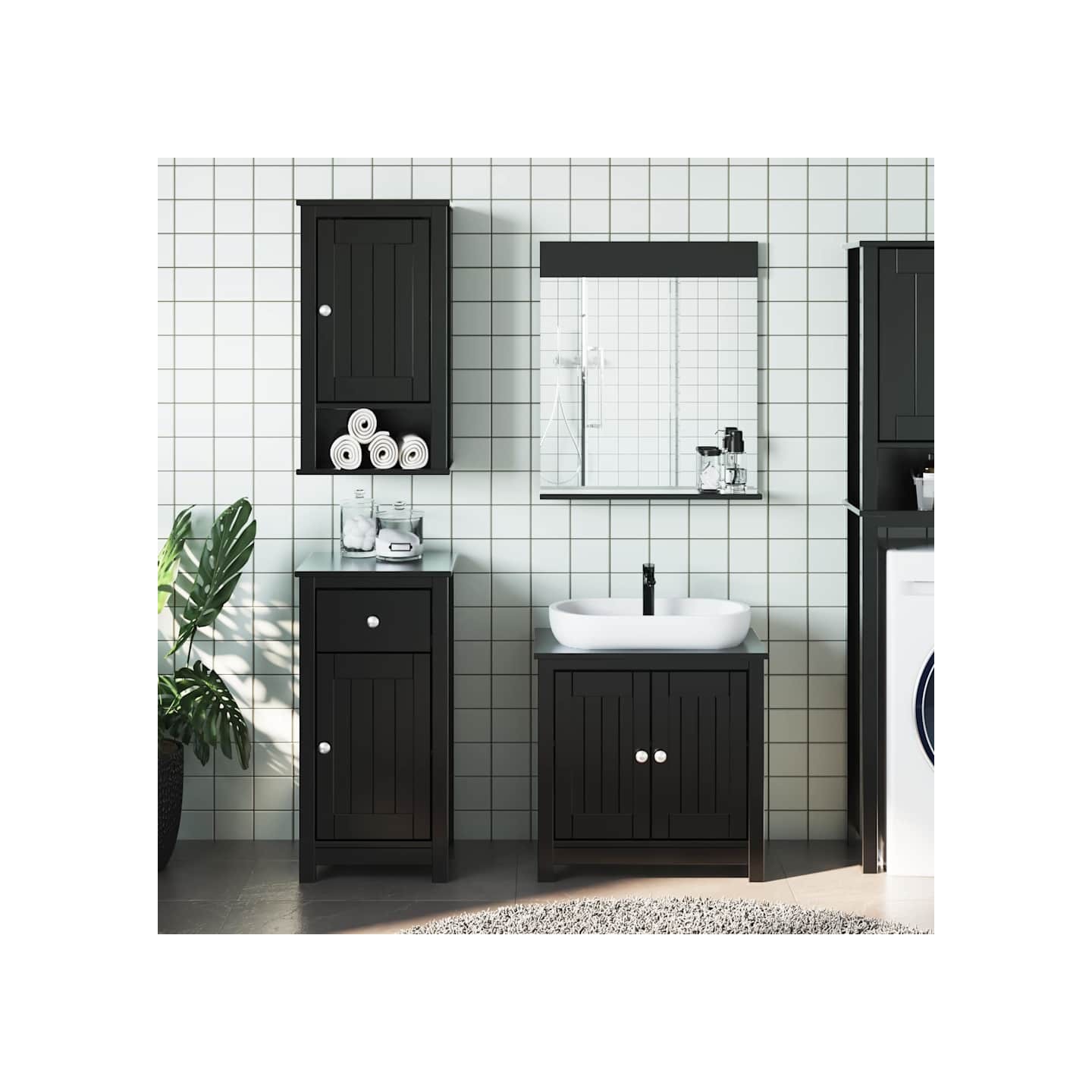 Meubles de salle de bain 3 pcs BERG noir bois de pin massif