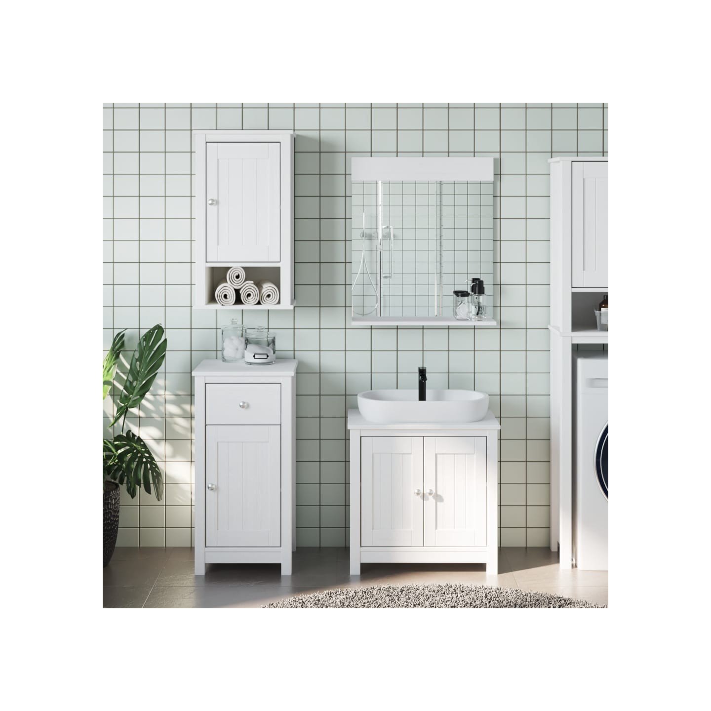 Meubles de salle de bain 3 pcs BERG blanc bois de pin massif