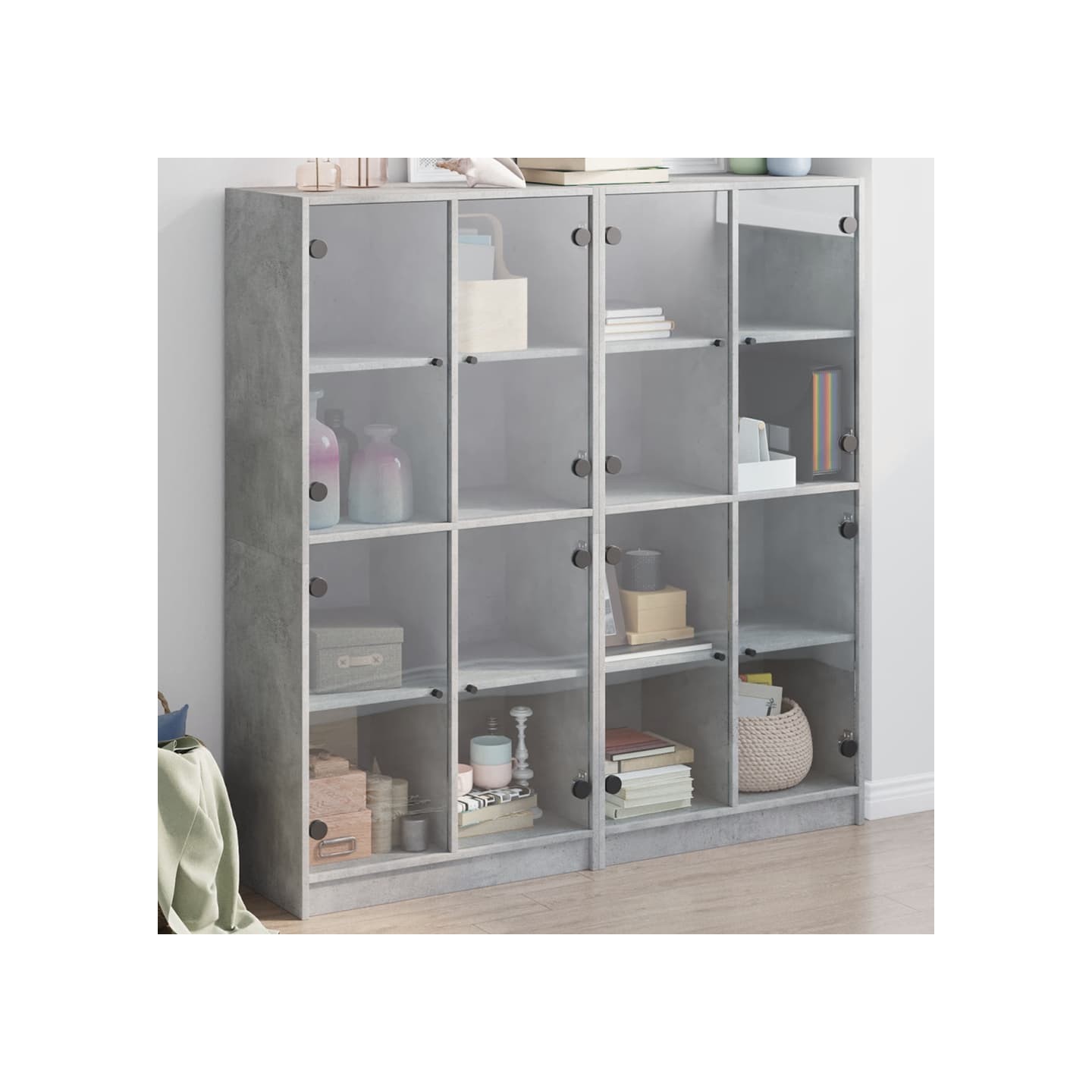 Bibliothèque avec portes gris béton 136x37x142 cm