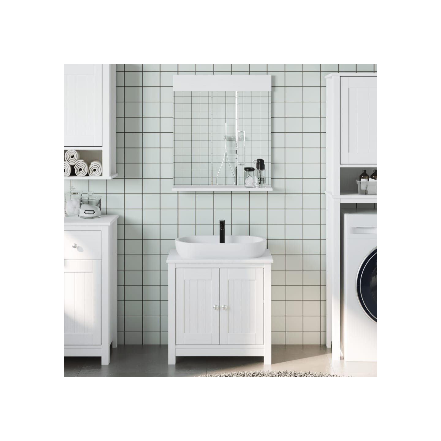 Meubles de salle de bain 2 pcs BERG blanc bois de pin massif
