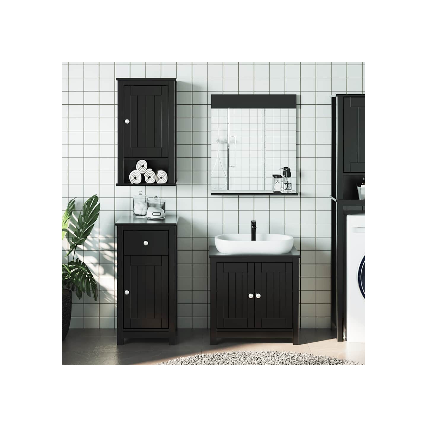 Meubles de salle de bain 3 pcs BERG noir bois de pin massif