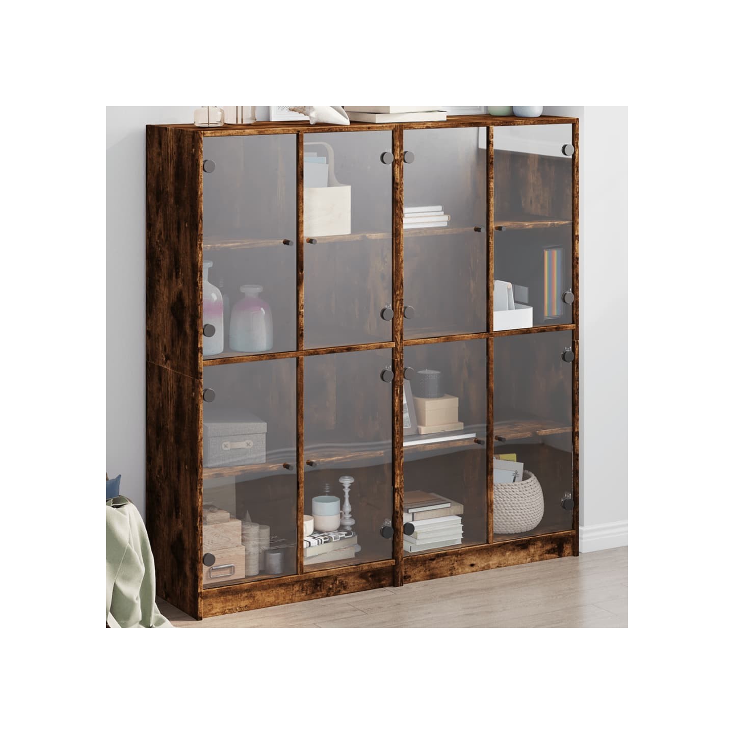 Bibliothèque avec portes chêne fumé 136x37x142 cm