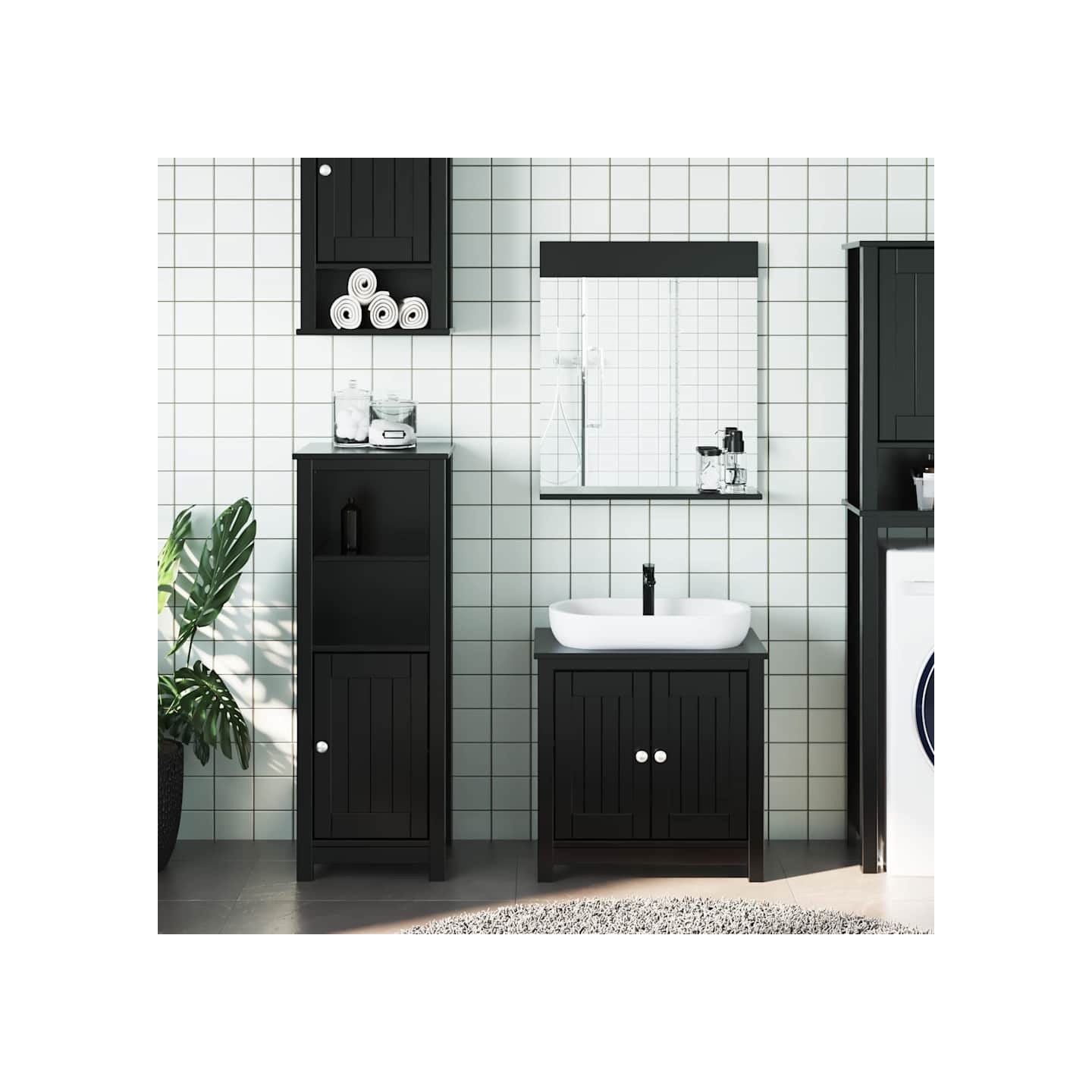 Meubles de salle de bain 3 pcs BERG noir bois de pin massif