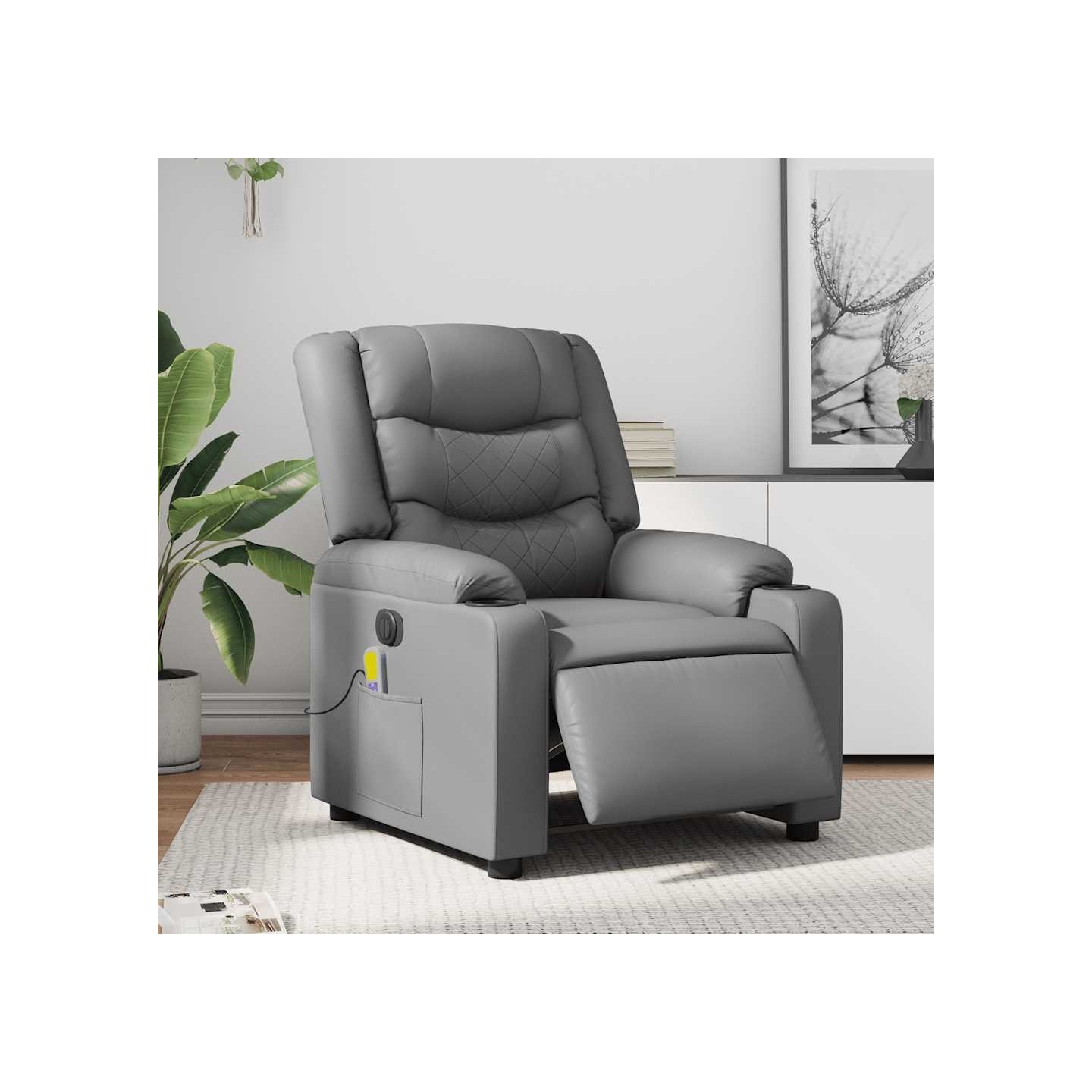 Fauteuil de massage inclinable électrique gris similicuir