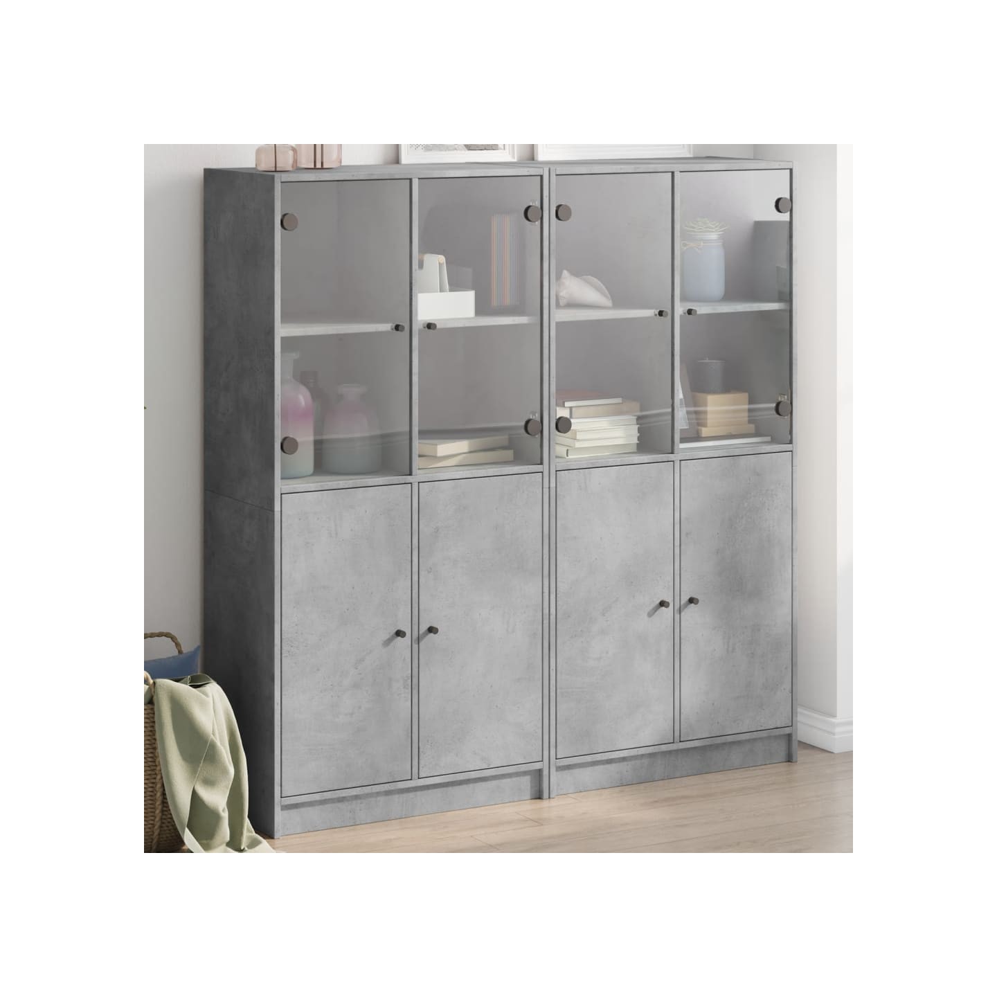 Bibliothèque avec portes gris béton 136x37x142 cm