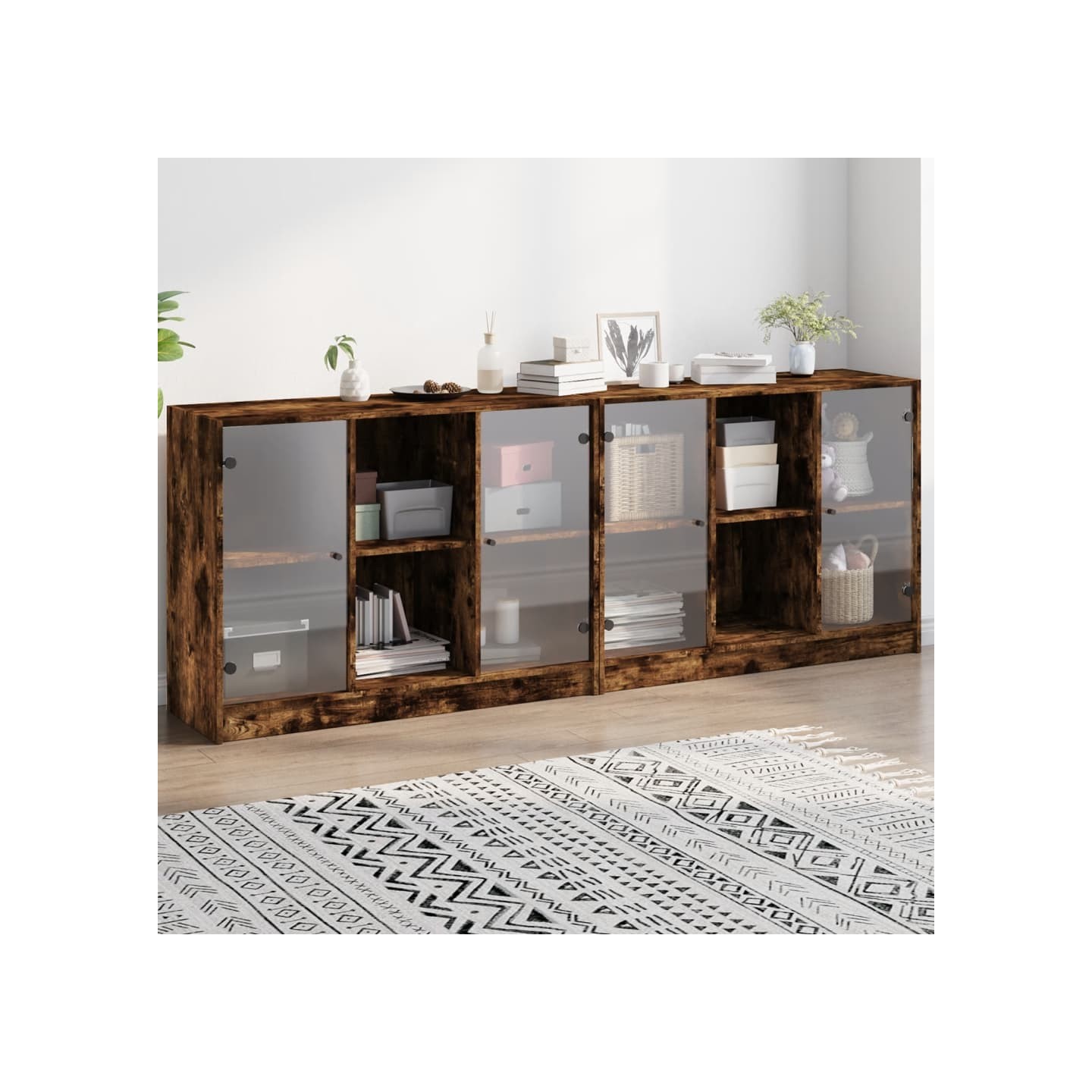 Bibliothèque avec portes chêne fumé 204x37x75 cm