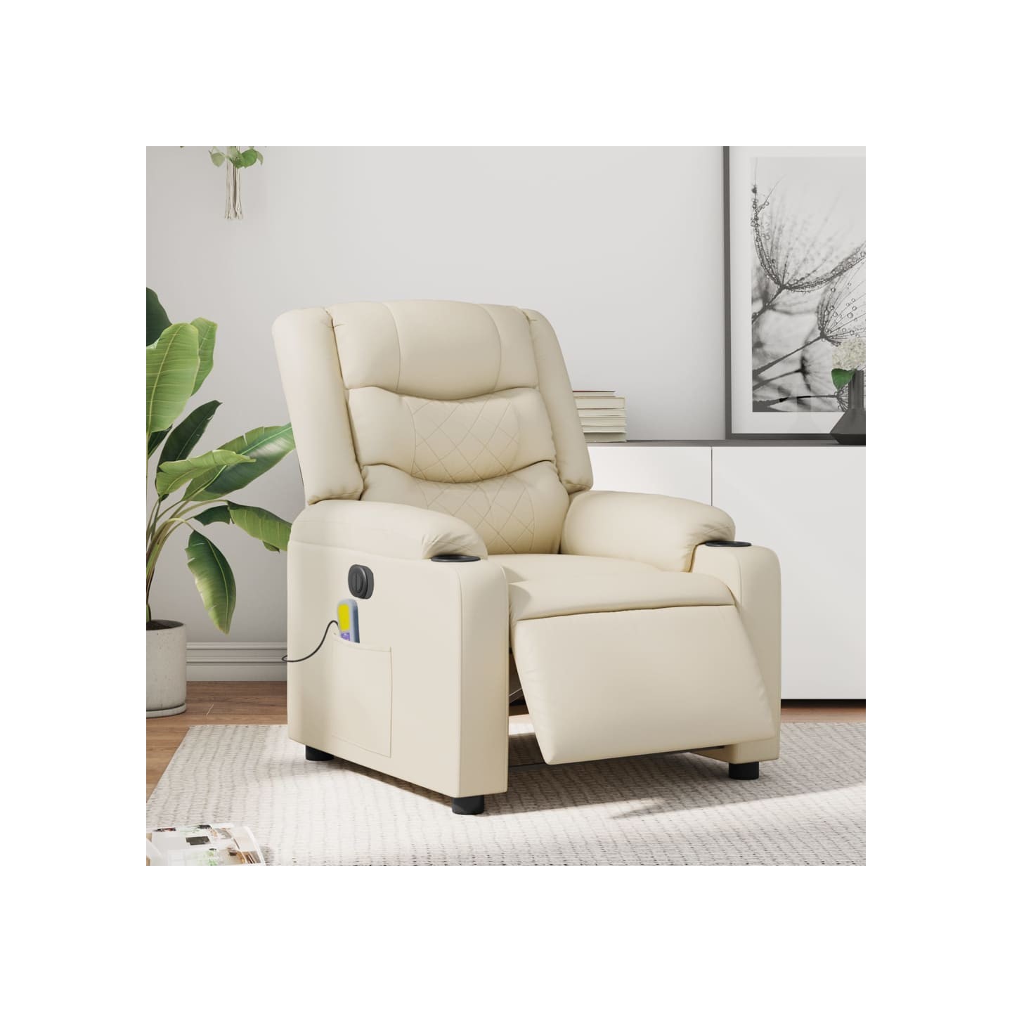 Fauteuil de massage inclinable électrique crème similicuir