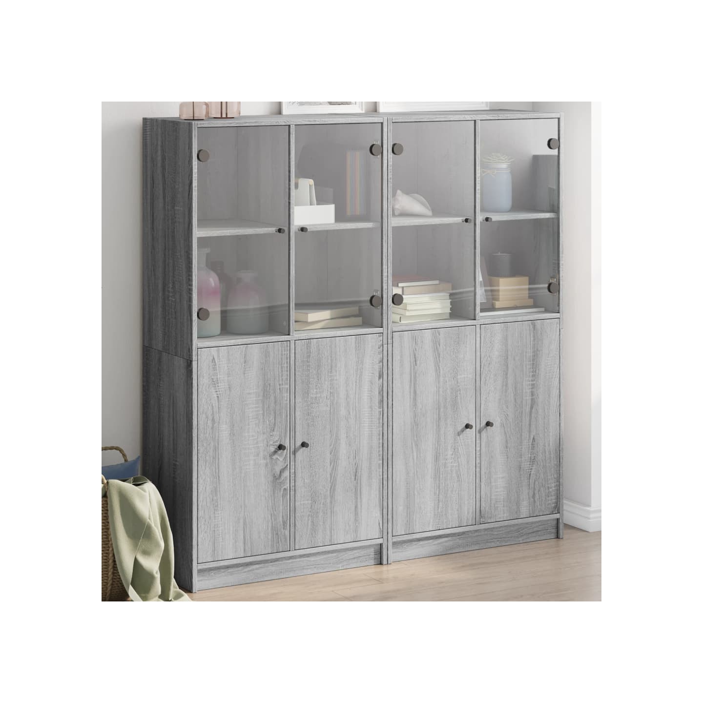 Bibliothèque avec portes sonoma gris 136x37x142 cm