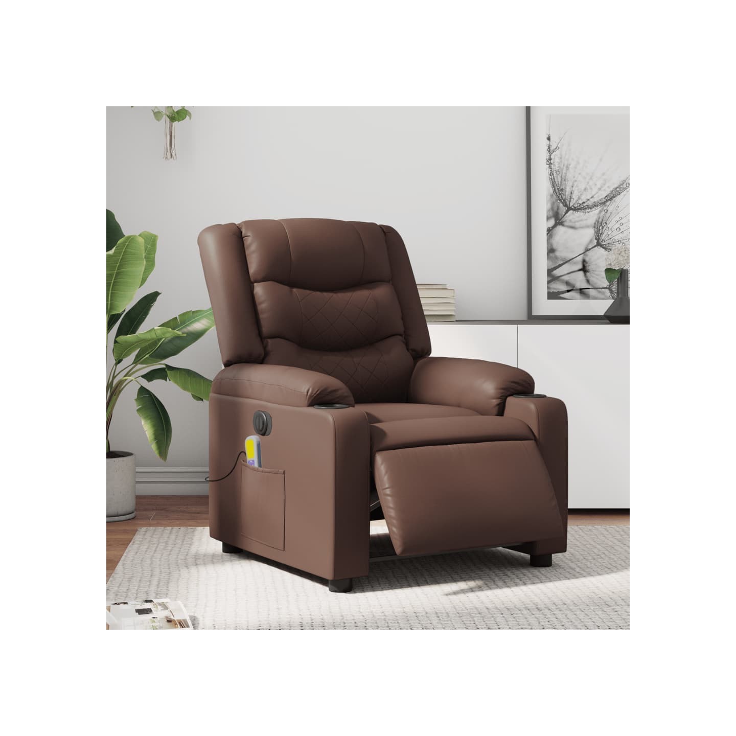 Fauteuil de massage inclinable électrique marron similicuir