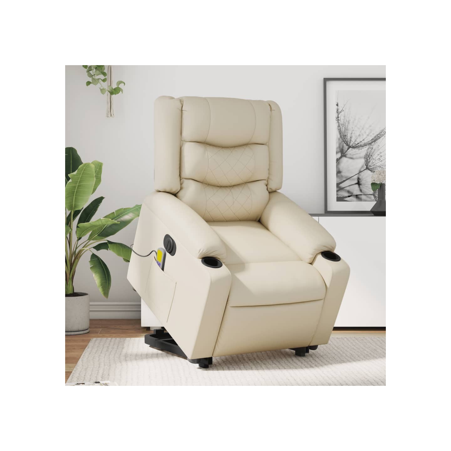 Fauteuil inclinable de massage électrique crème similicuir