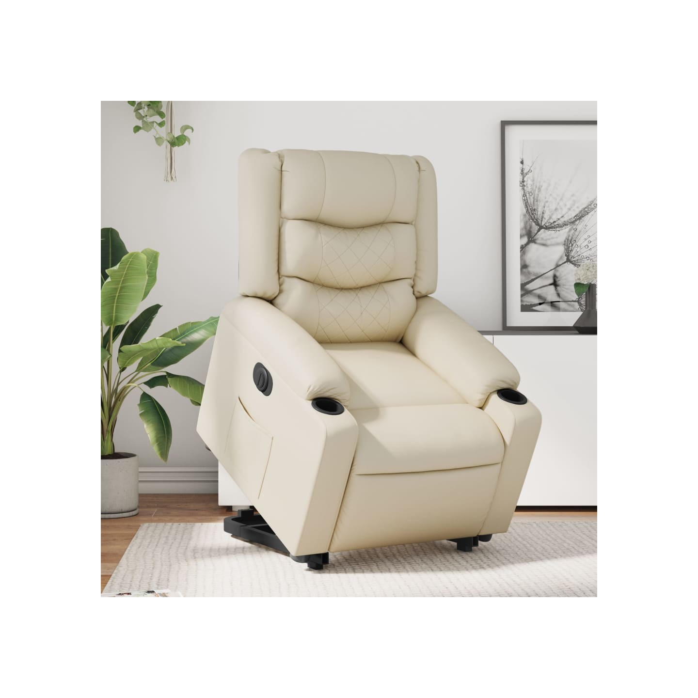 Fauteuil inclinable électrique crème similicuir