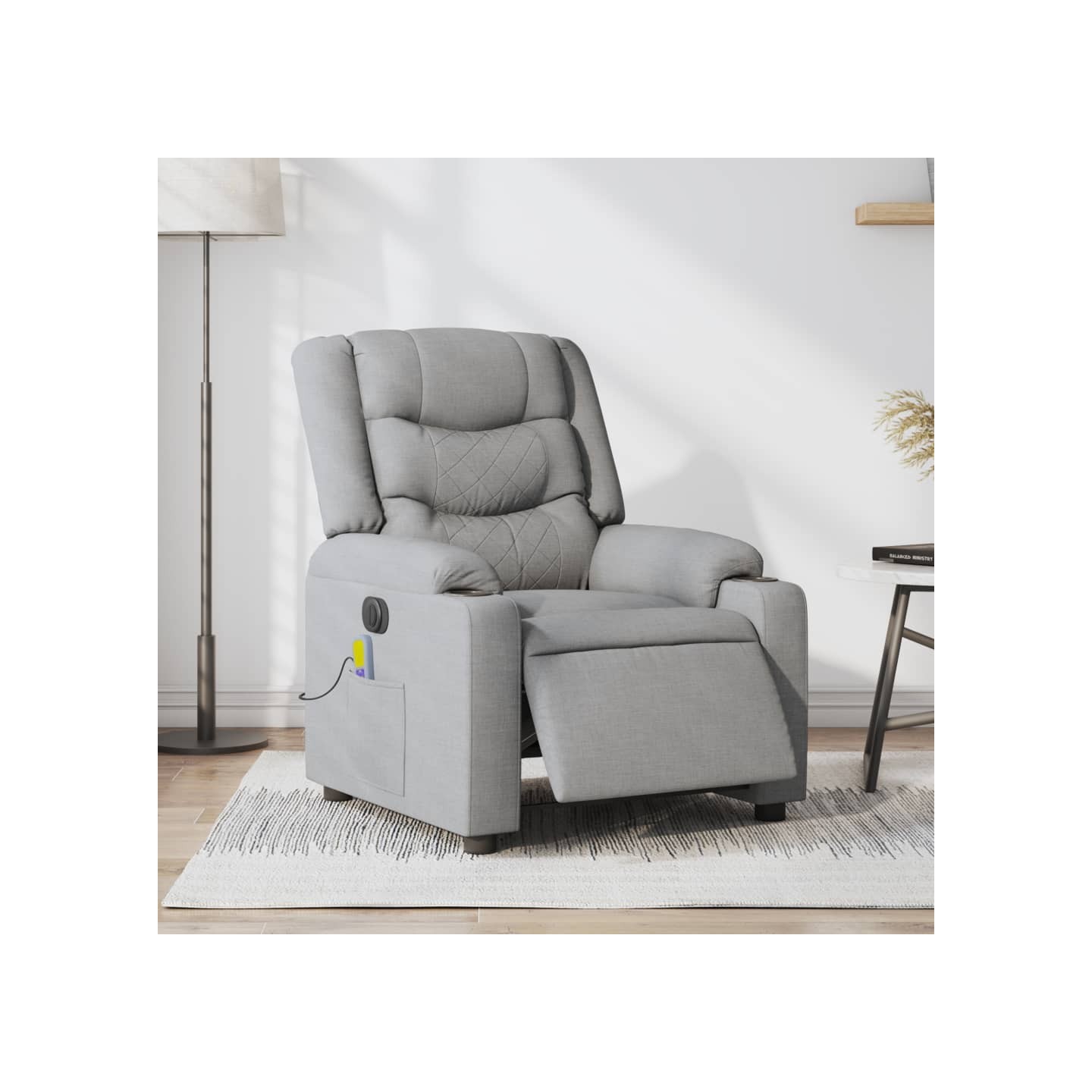 Fauteuil de massage inclinable électrique gris clair tissu