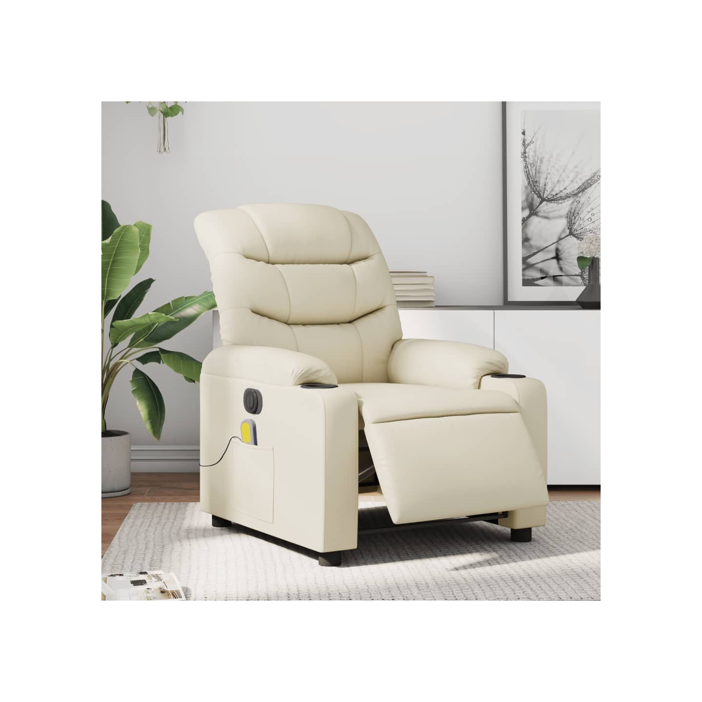 Fauteuil de massage inclinable électrique crème similicuir