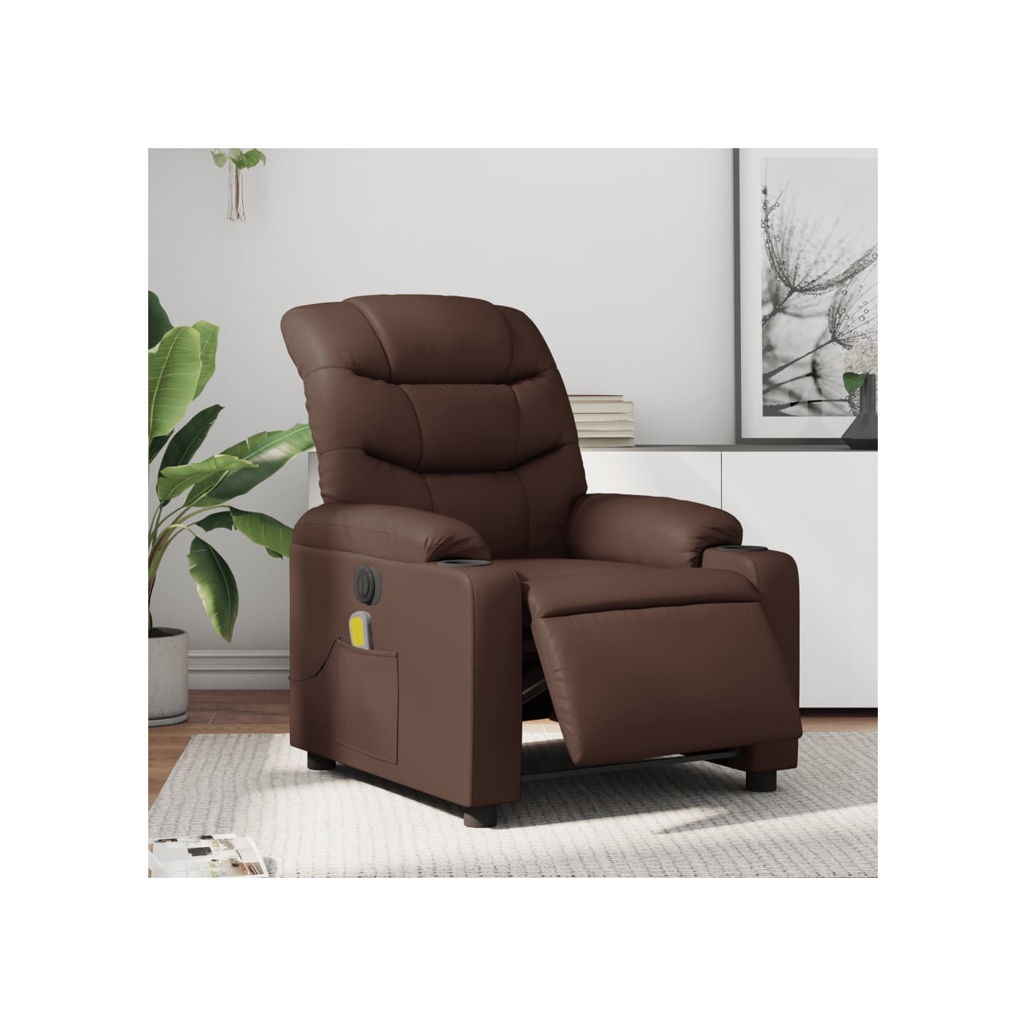 Fauteuil de massage inclinable électrique marron similicuir