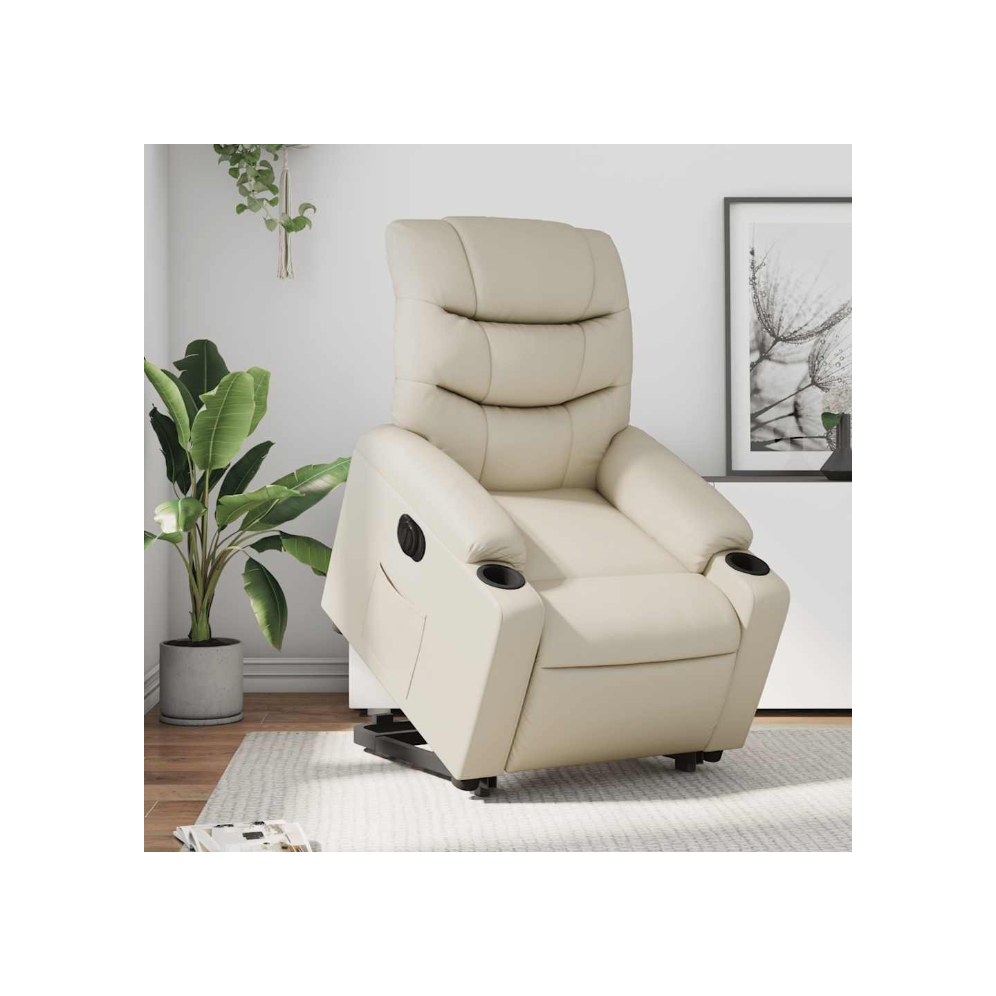 Fauteuil inclinable électrique crème similicuir