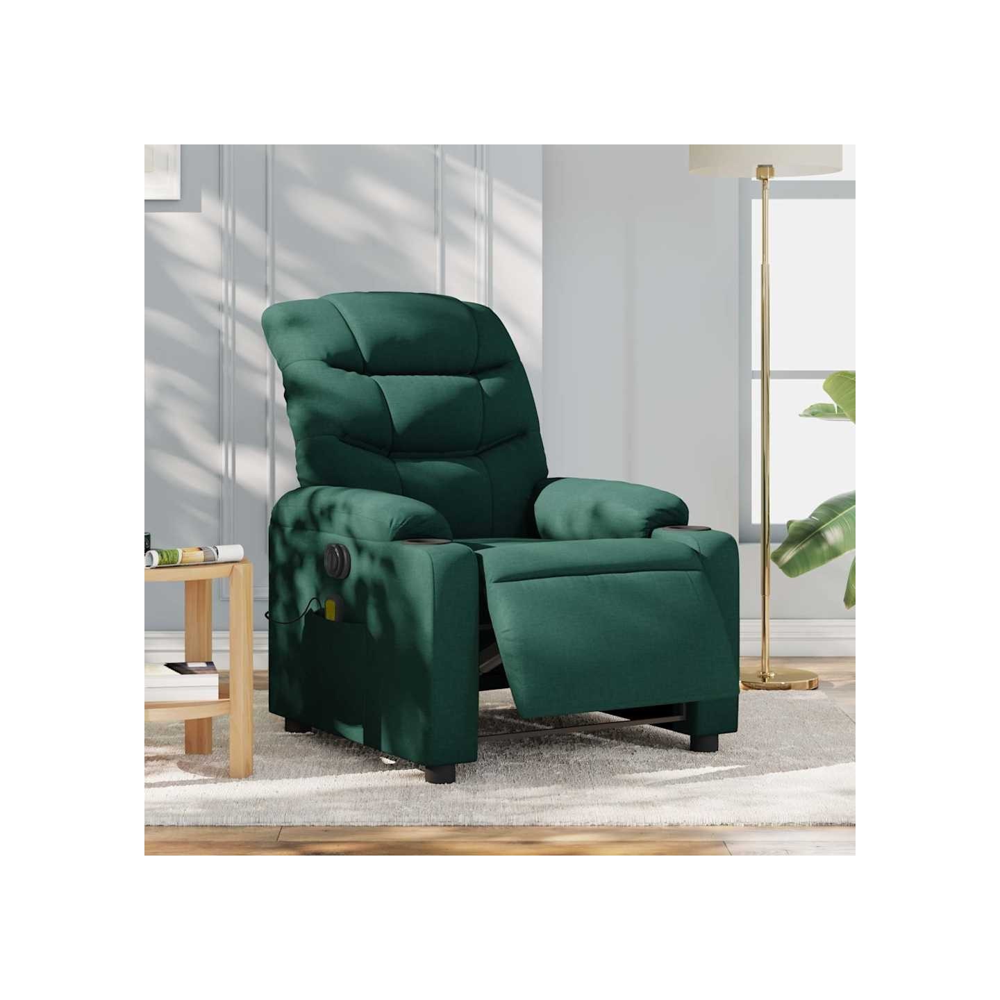 Fauteuil de massage inclinable électrique Vert foncé Tissu