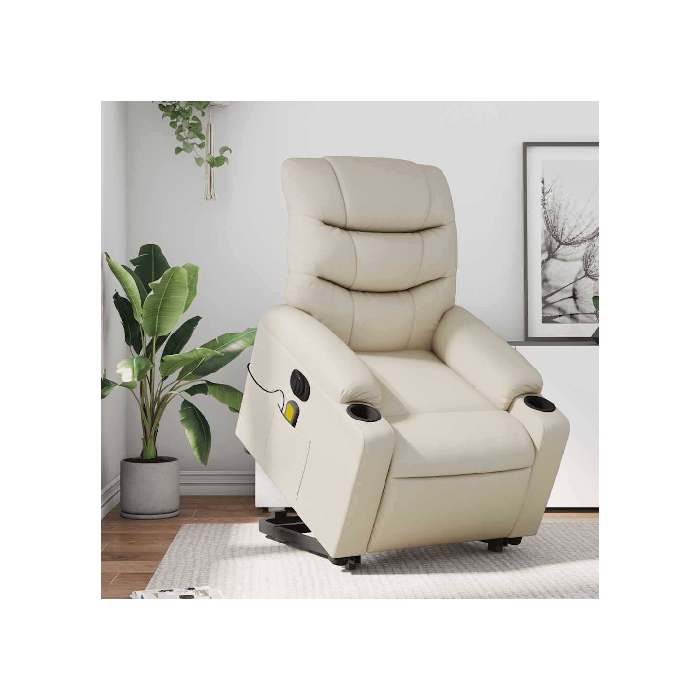 Fauteuil inclinable de massage électrique crème similicuir
