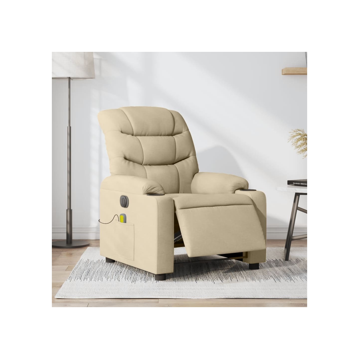 Fauteuil inclinable de massage électrique crème tissu