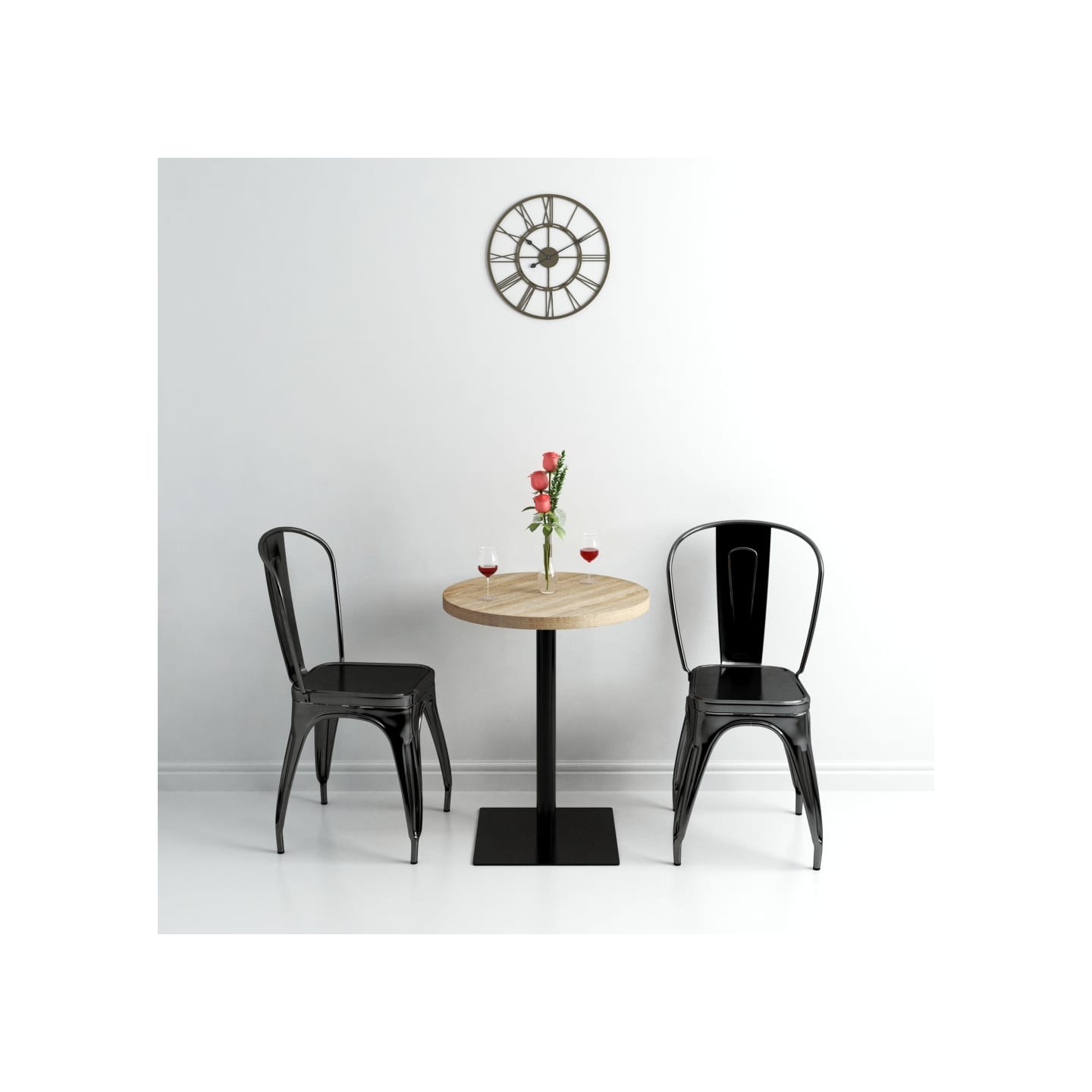 Table de bistro MDF et acier Rond 60 x 75 cm Couleur de chêne