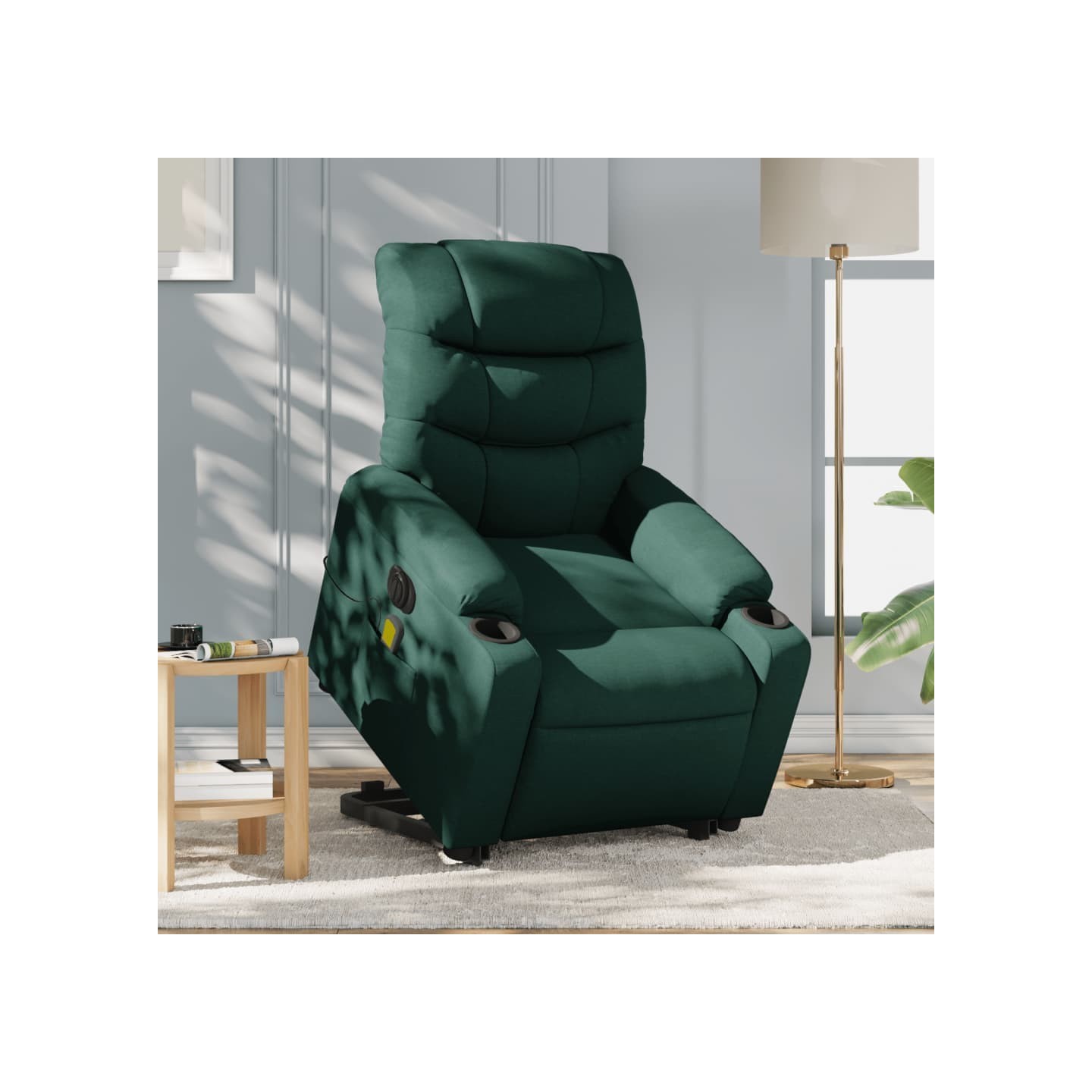 Fauteuil inclinable de massage électrique Vert foncé Tissu