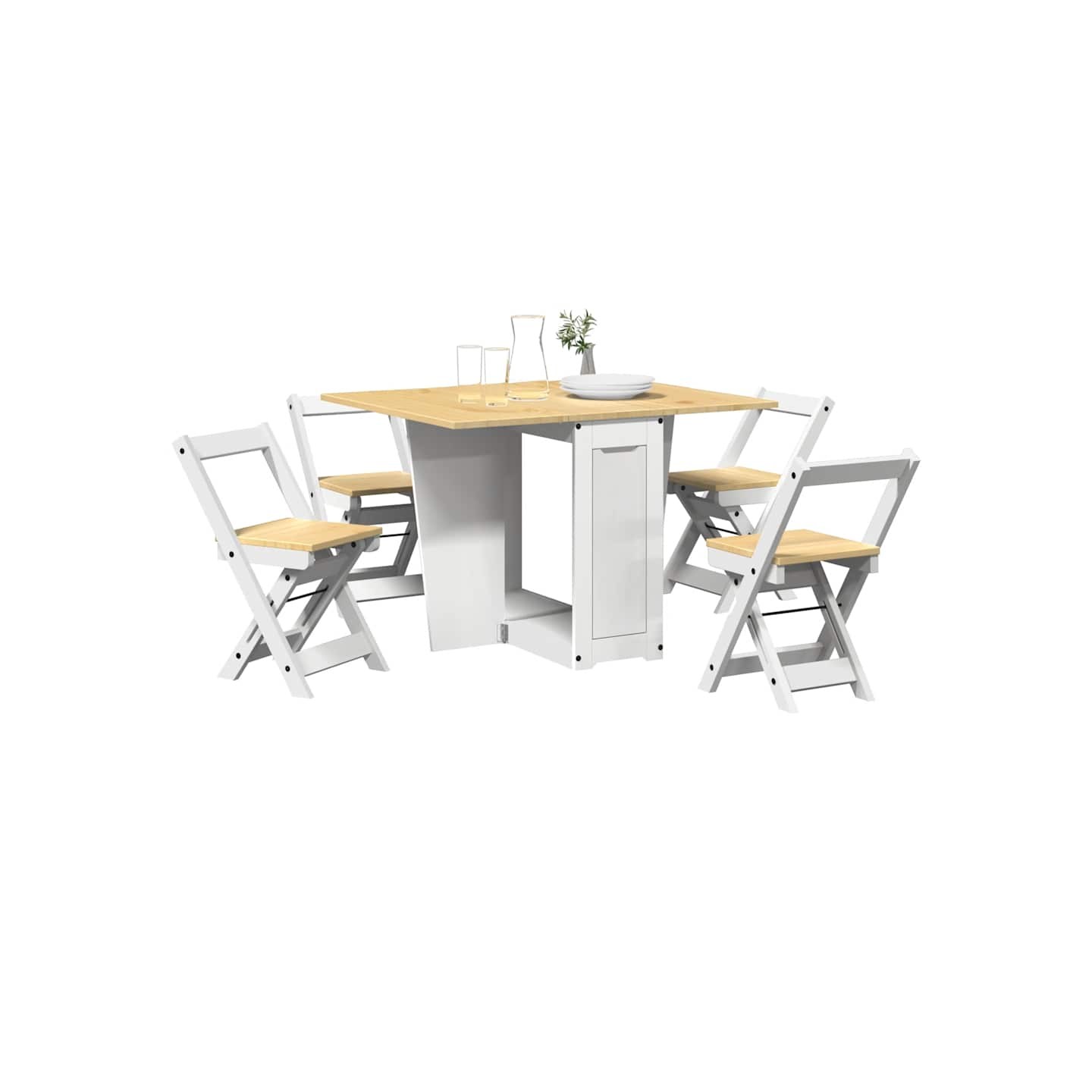 Ensemble à manger papillon 5 pcs Corona pliable blanc bois pin