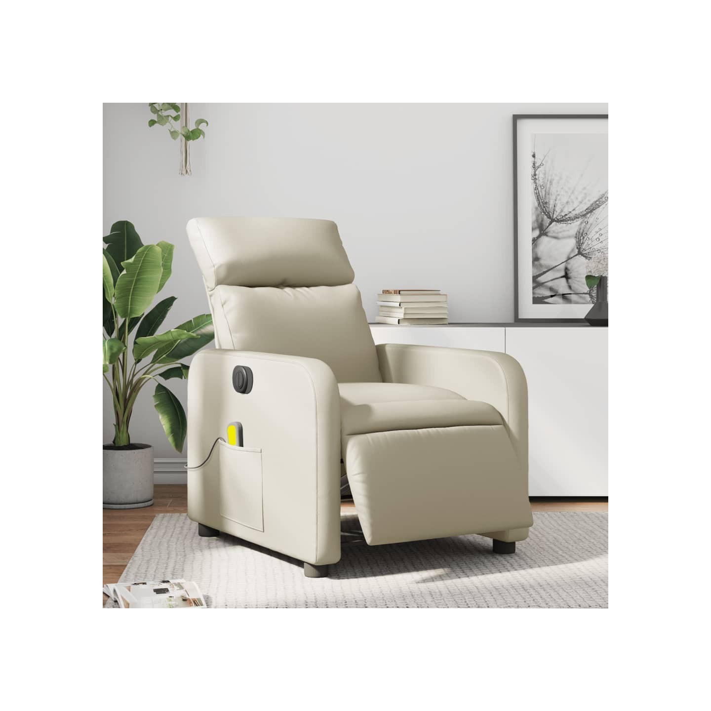 Fauteuil de massage inclinable électrique crème similicuir