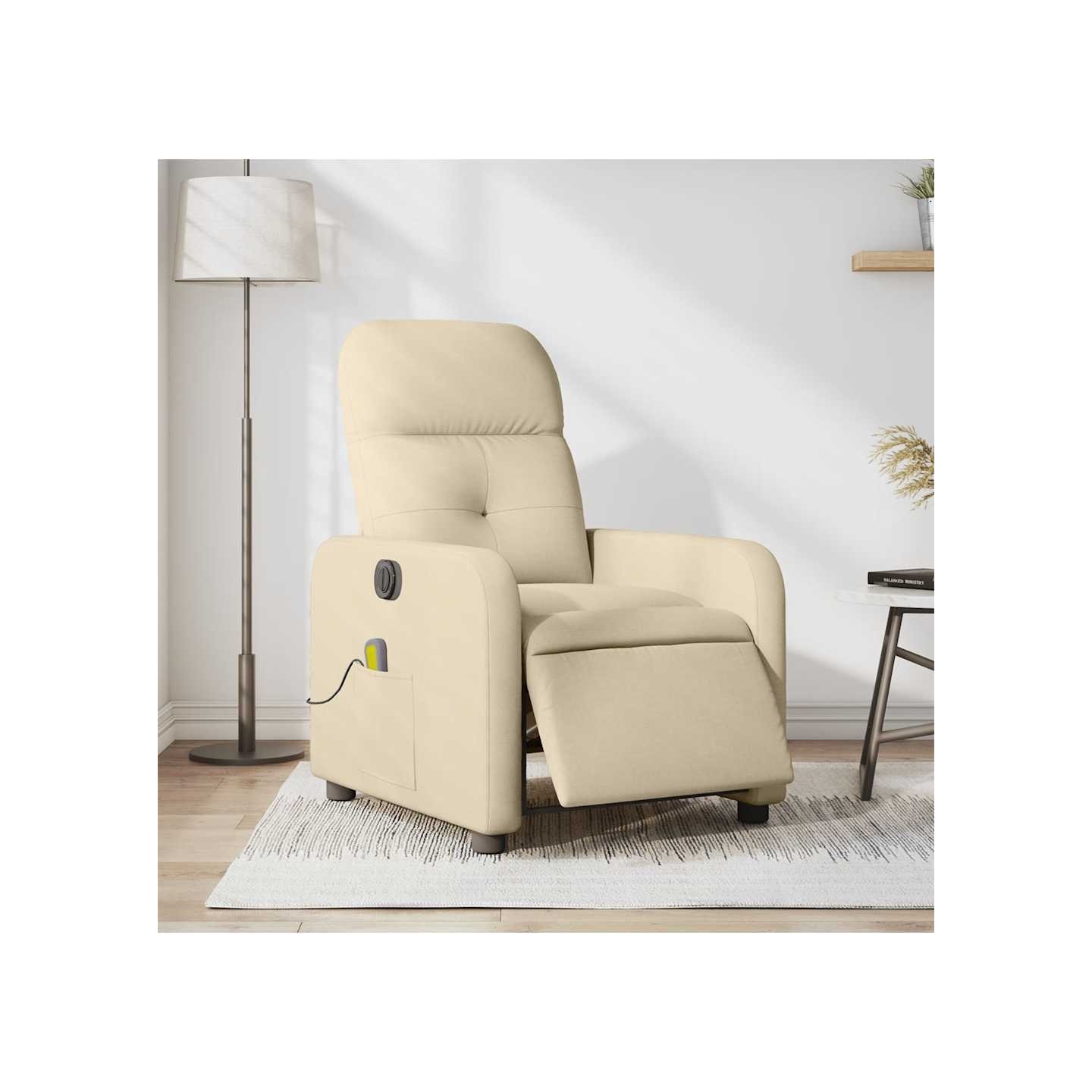 Fauteuil inclinable de massage électrique crème tissu