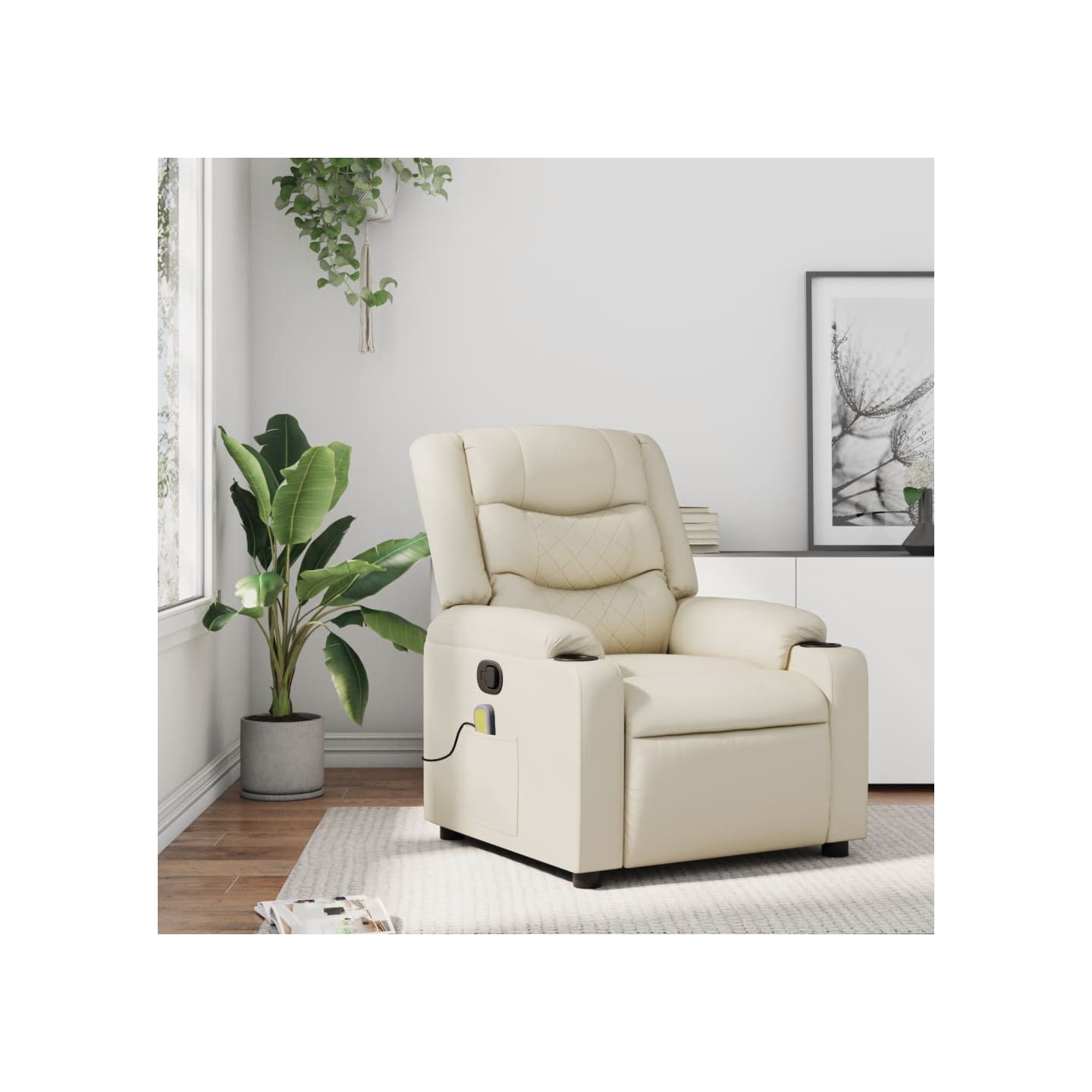 Fauteuil de massage inclinable crème similicuir