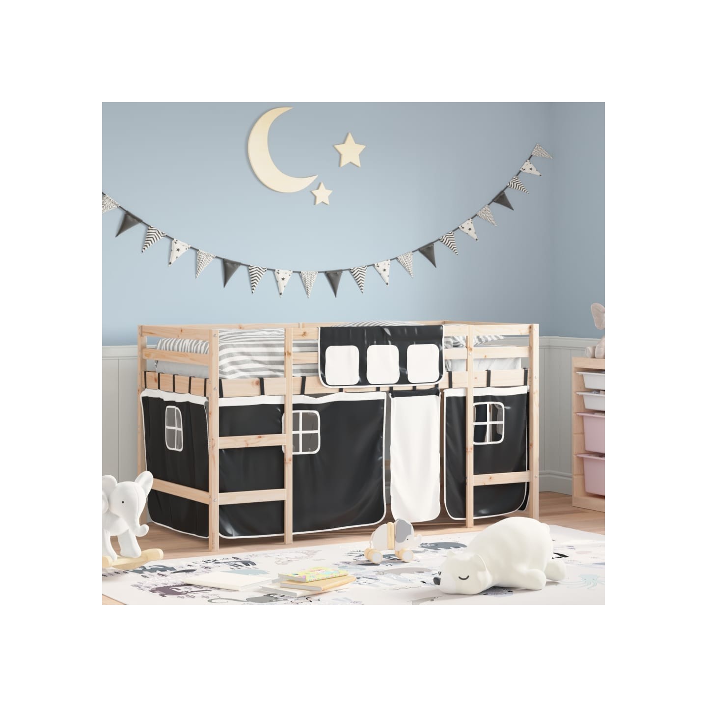 Lit mezzanine pour enfants avec rideaux sans matelas 80x200 cm
