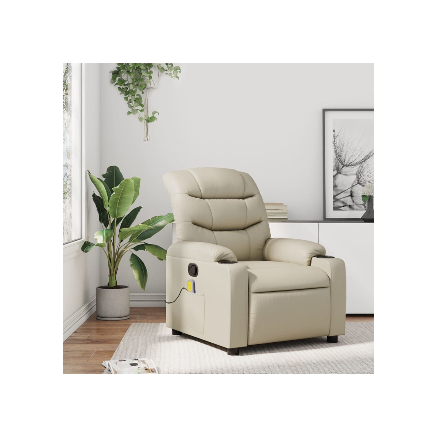 Fauteuil de massage inclinable crème similicuir