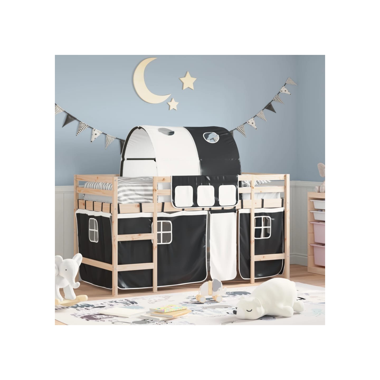 Lit mezzanine enfants avec tunnel sans matelas 80x200 cm
