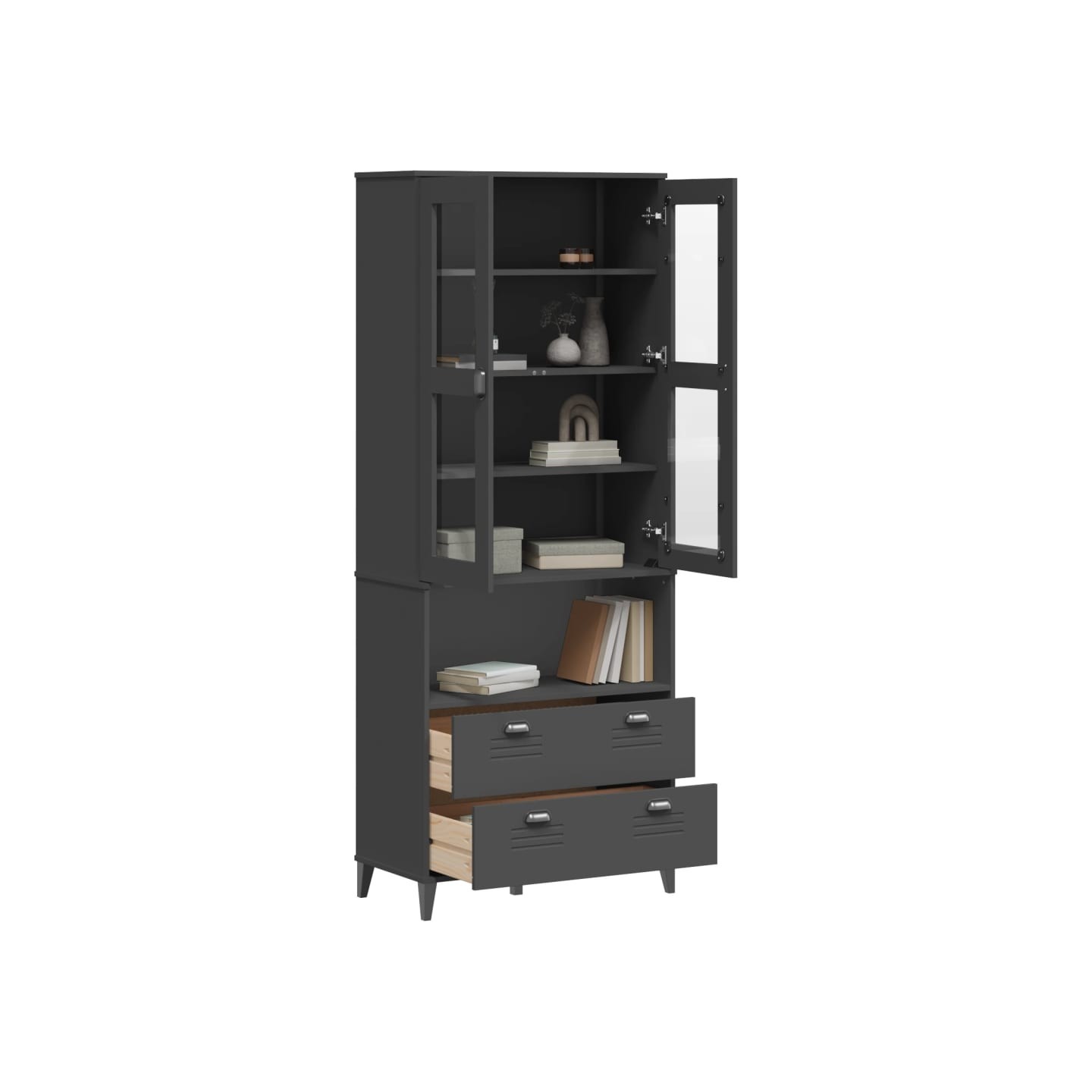 Buffet VIKEN gris anthracite 80x40x200 cm bois massif de pin