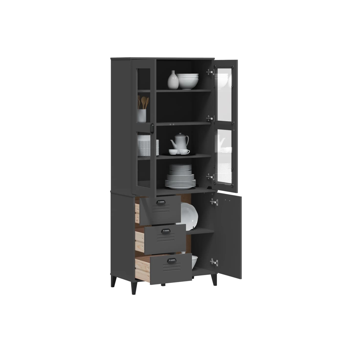 Buffet VIKEN gris anthracite 80x40x190 cm bois massif de pin