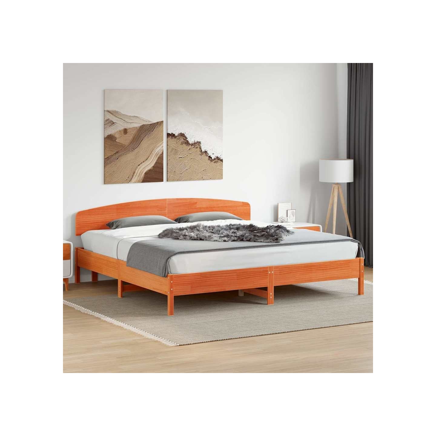 Cadre de lit sans matelas cire marron 180x200cm bois pin massif