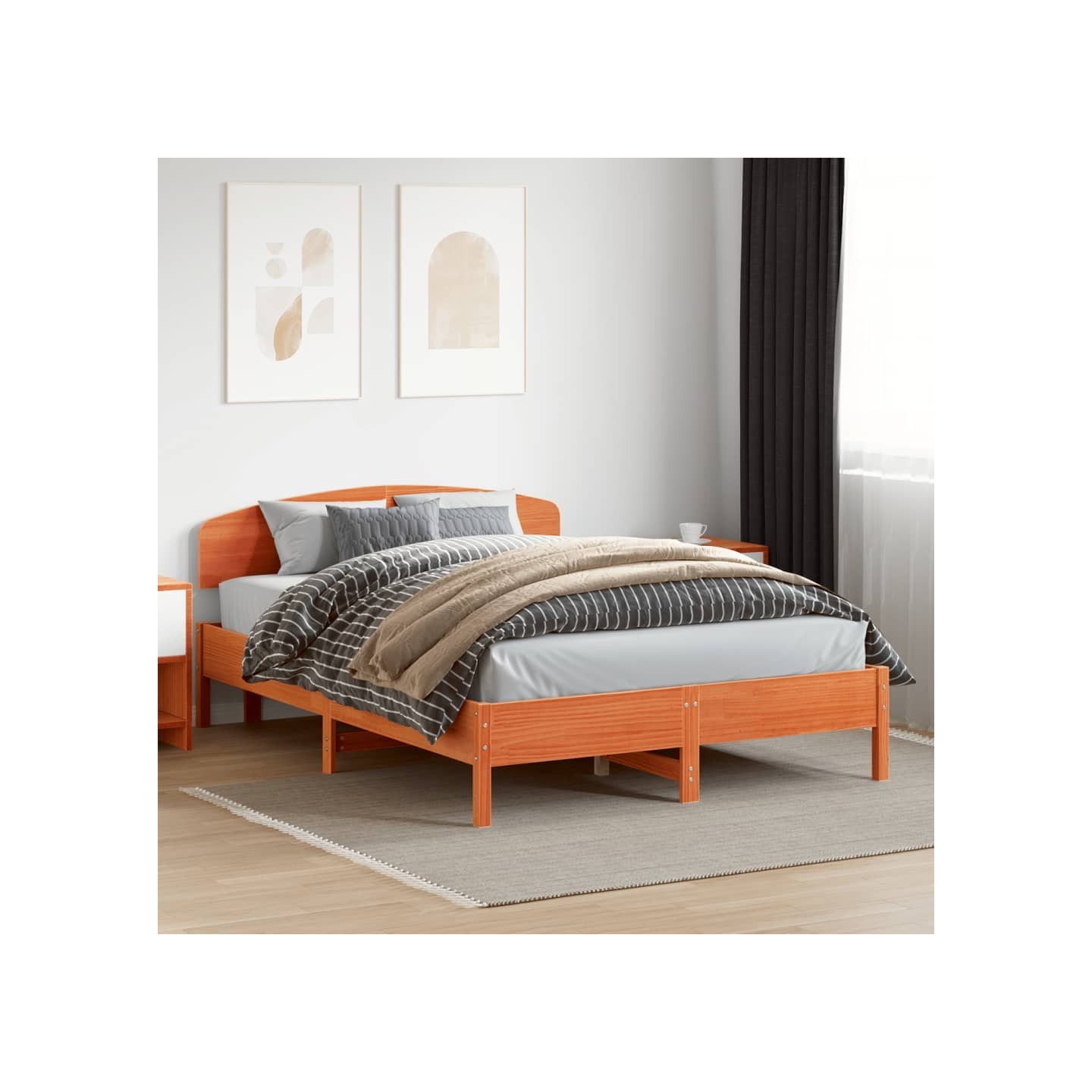 Cadre de lit sans matelas cire marron 160x200cm bois pin massif