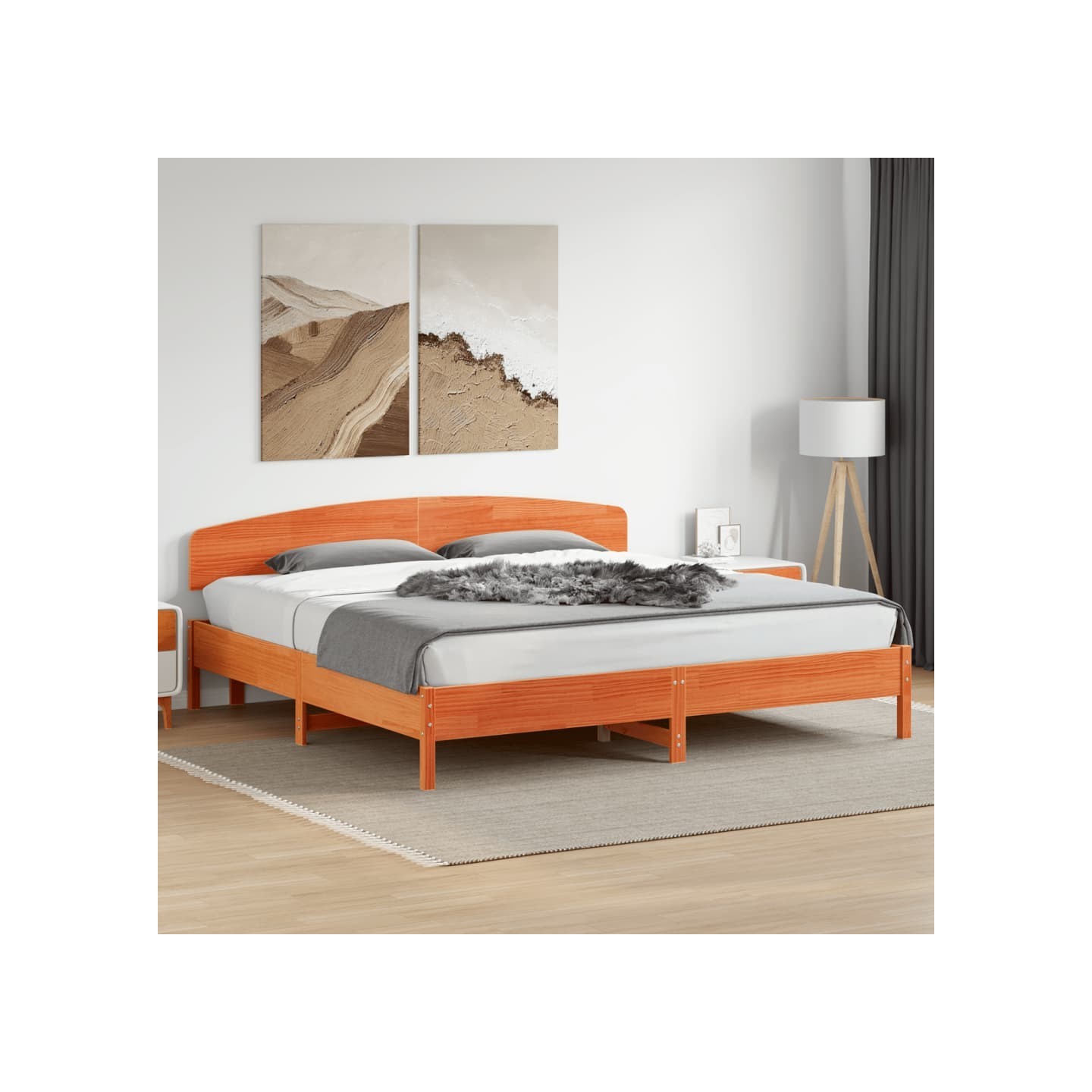 Cadre de lit sans matelas cire marron 200x200cm bois pin massif