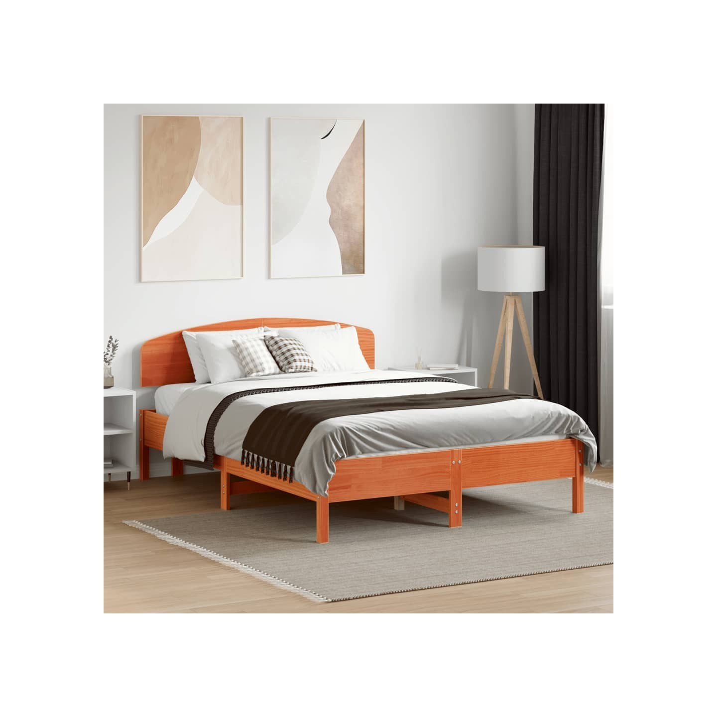 Cadre de lit sans matelas cire marron 140x190cm bois pin massif