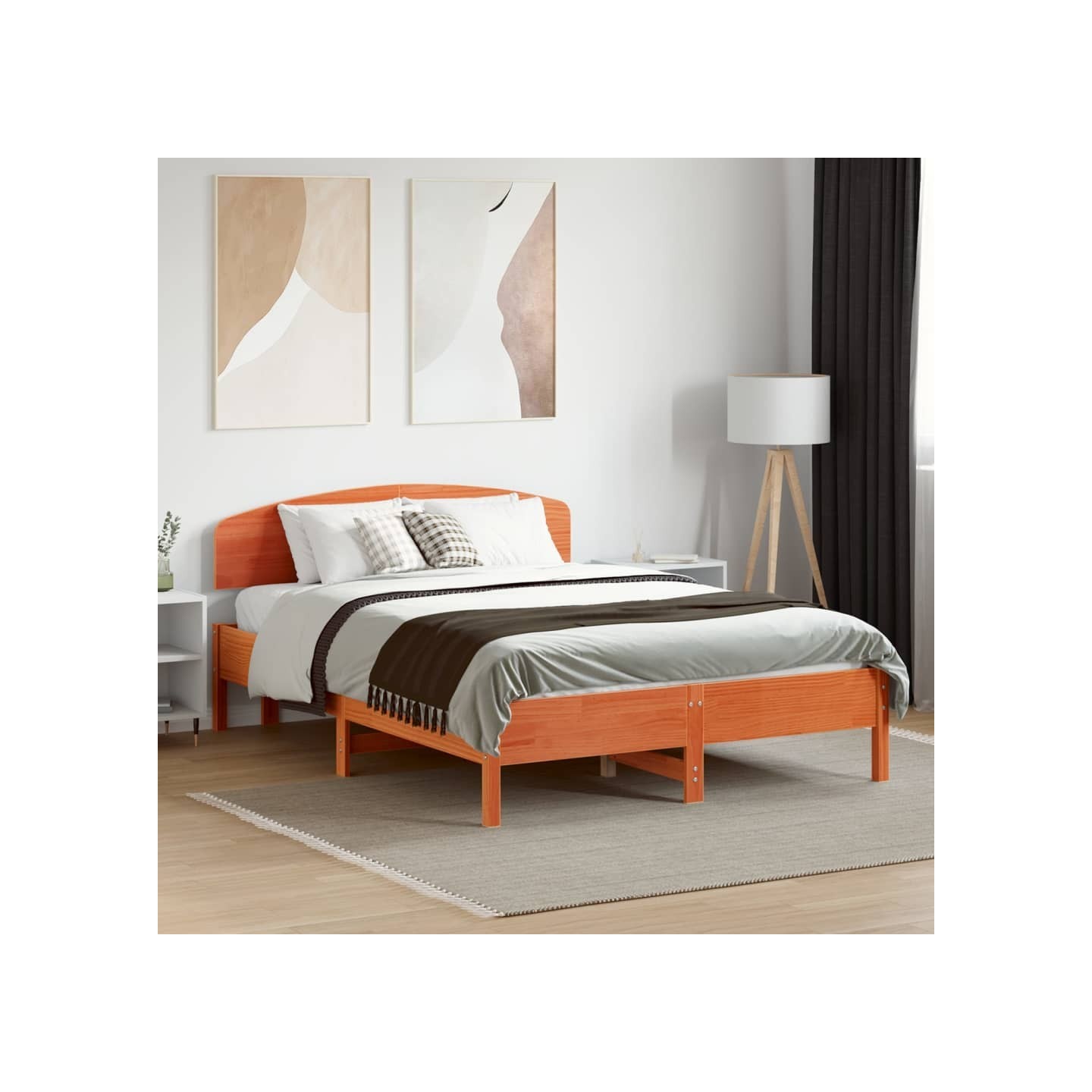 Cadre de lit sans matelas cire marron 135x190cm bois pin massif