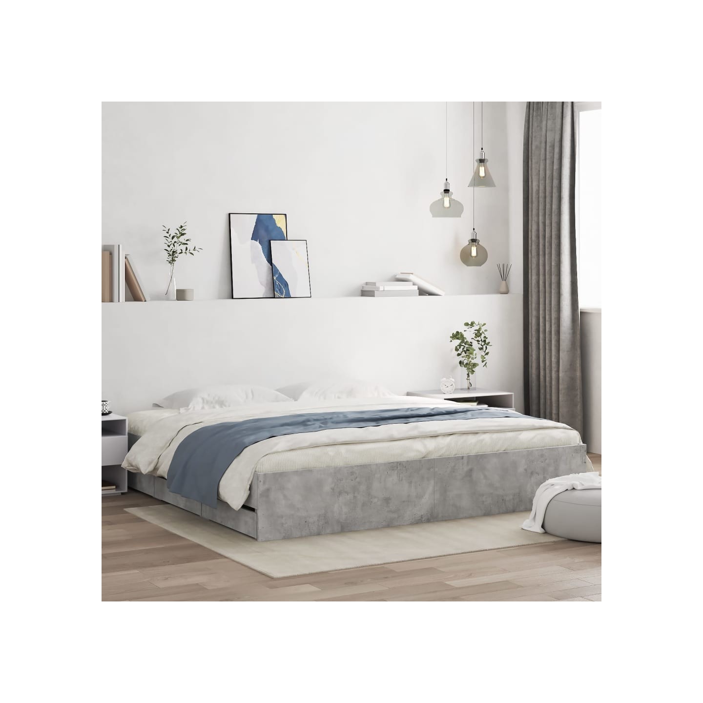 Cadre de lit avec tiroirs sans matelas gris béton 180x200 cm